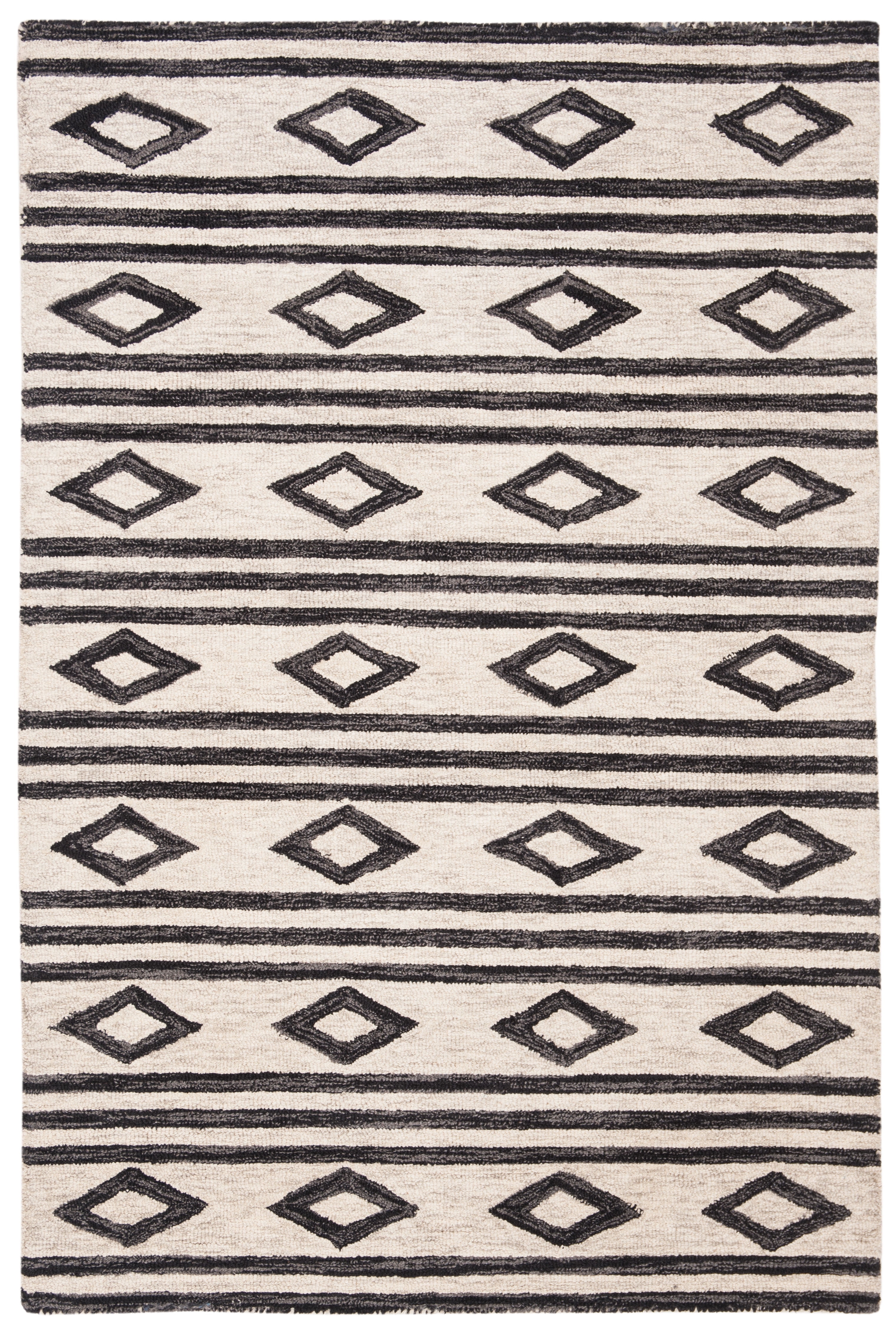 Ivory and Charcoal Handmade Wool Area Rug