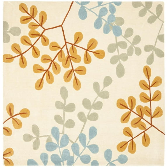 Contemporary Rug - Modern Art Polyester -Ivory/Multi-Color:Ivory/Multi,Design:Contemporary,Shape:Square,Size:7' X 7'