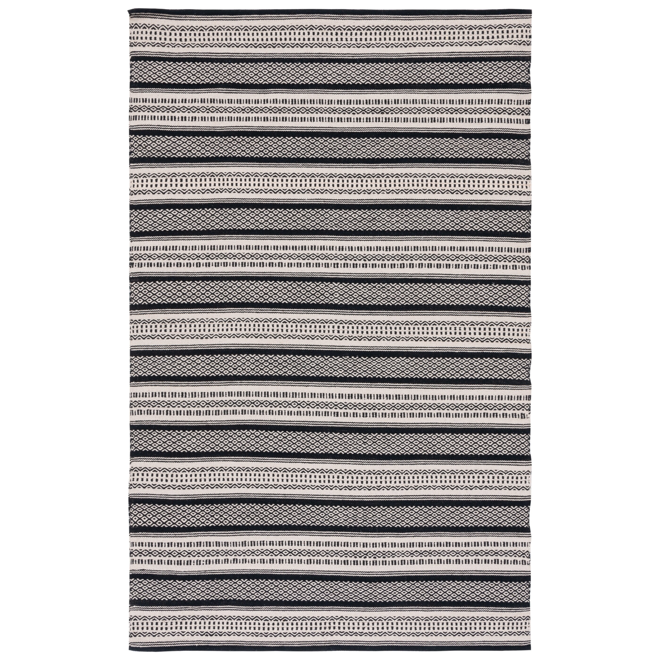 Coastal Charm Black & Ivory Cotton 6' x 9' Handwoven Geometric Rug
