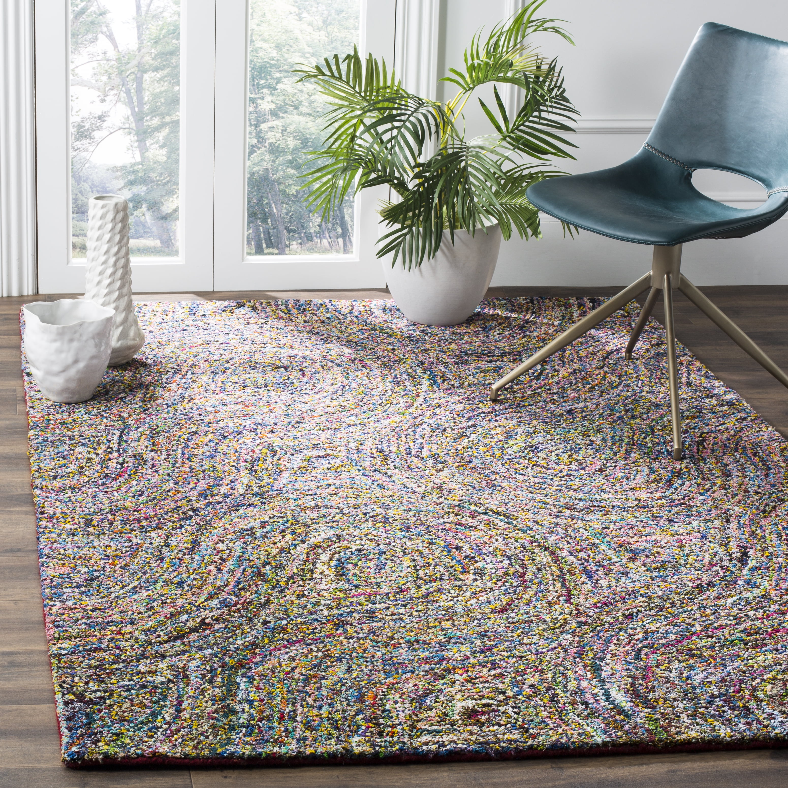 Hand-Tufted Multicolor Wool and Cotton Square Rug, 4'x4'