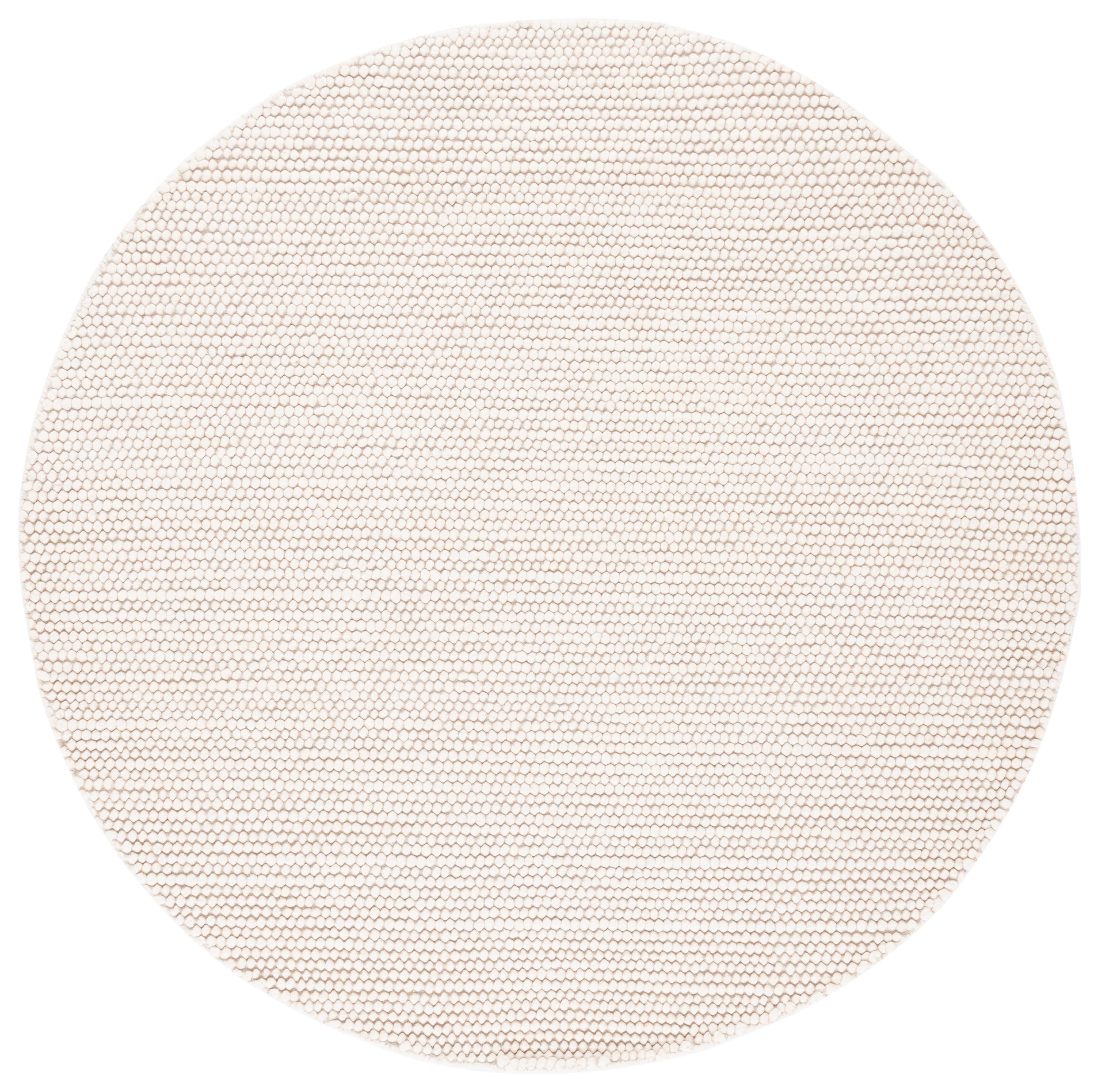 Ivory Round Handwoven Wool Rug, 4' x 4'
