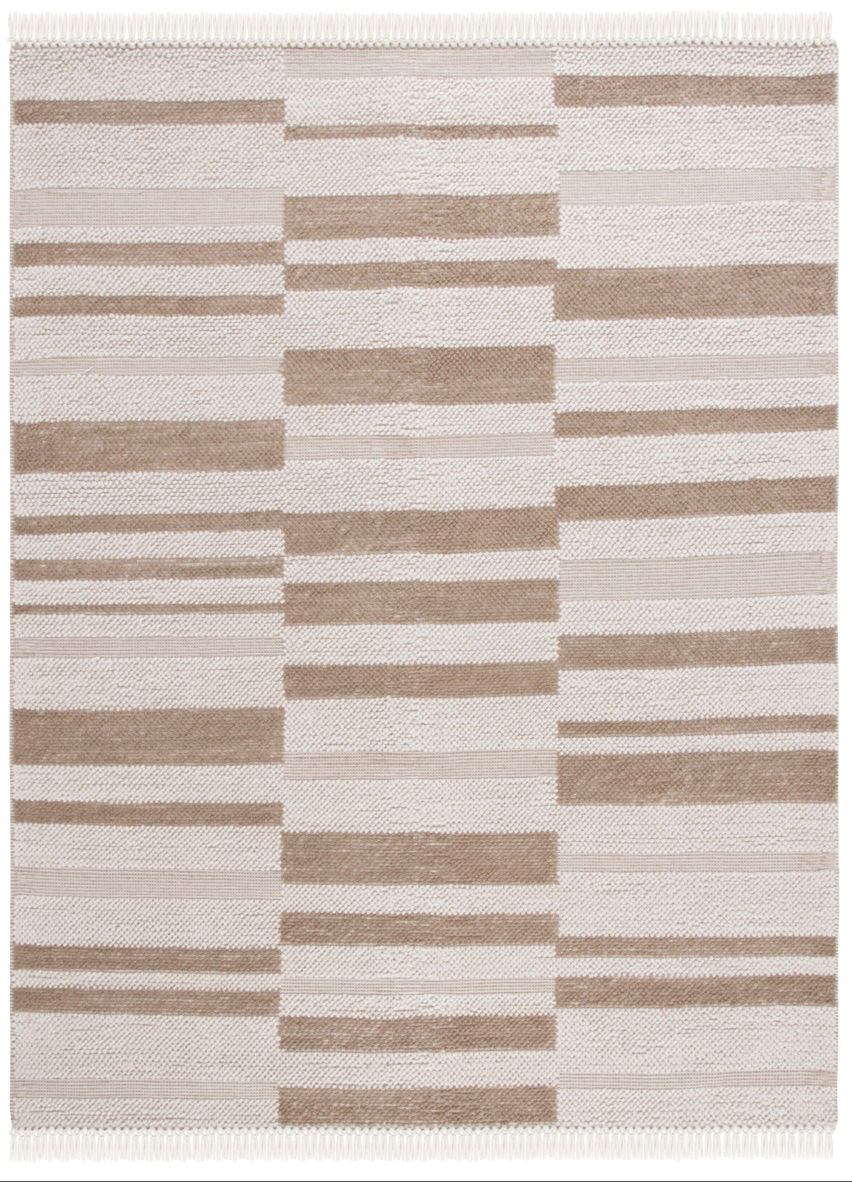 Ivory and Light Brown Handmade Wool Flat Woven Area Rug