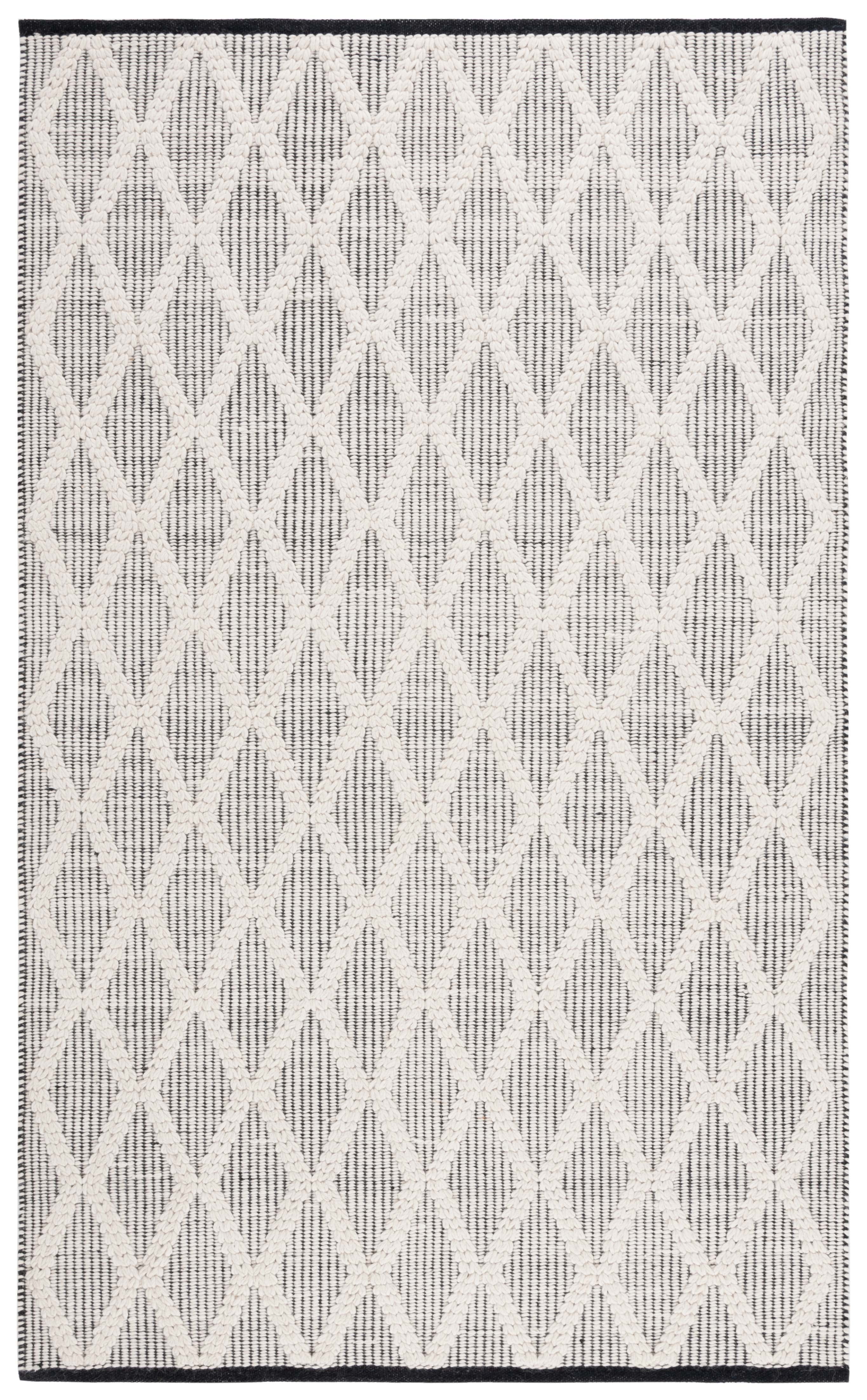 Handmade Black and Ivory Wool Diamond 6' x 9' Area Rug