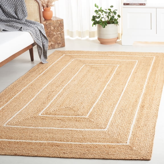 Safavieh Handmade Natural Fiber Nelke Farmhouse Border Jute Rug 5' x 8' - Natural/Ivory