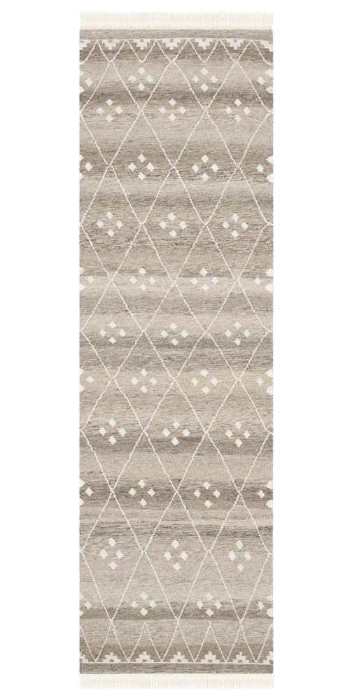 Natural Ivory Wool and Viscose Hand-Woven Runner Rug