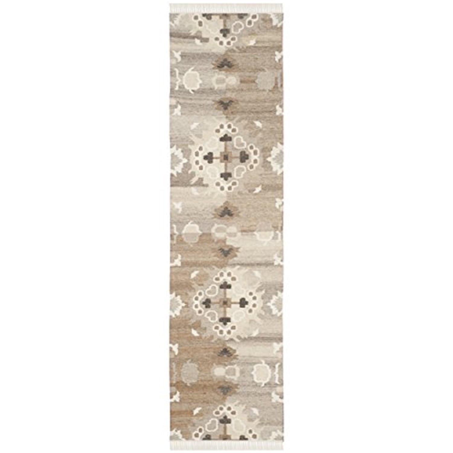 Handmade Gray and Beige Wool and Viscose Runner Rug