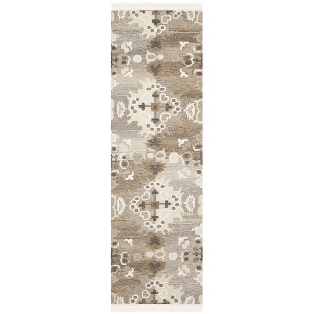 Handmade Gray and Beige Wool and Viscose Runner Rug