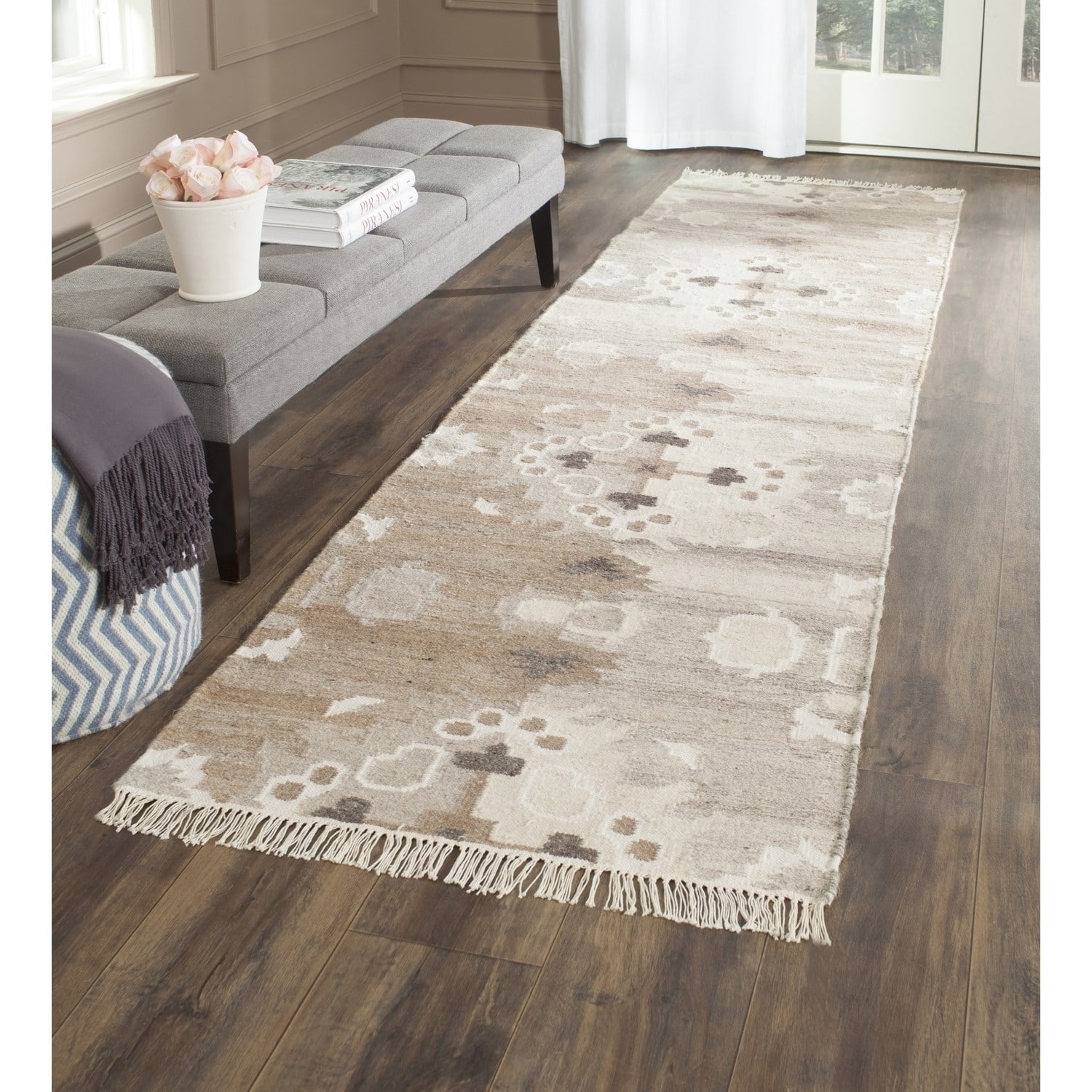 Handmade Gray Wool and Viscose Runner Rug