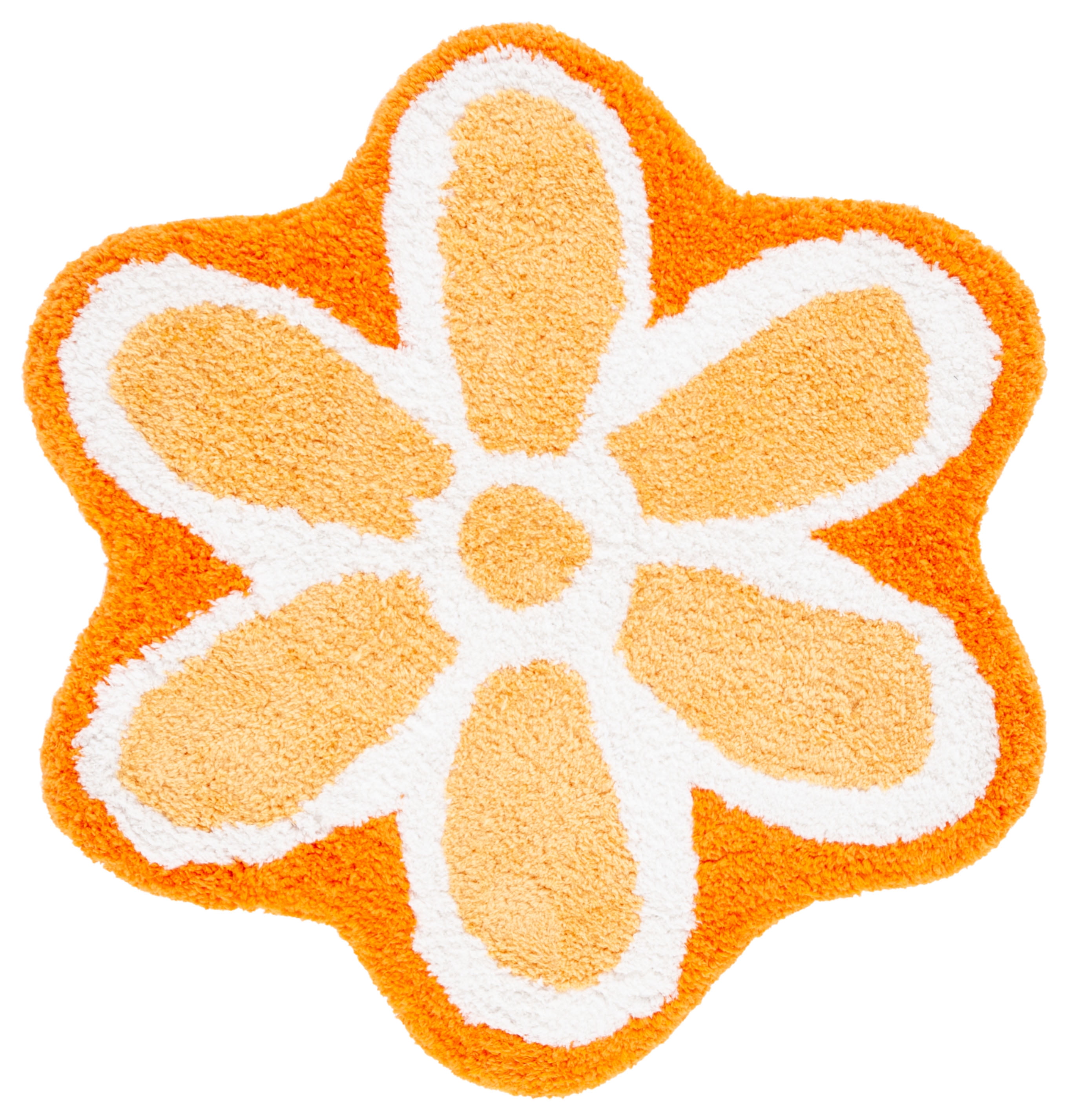 Ivory and Orange Floral Tufted Round Wool Rug