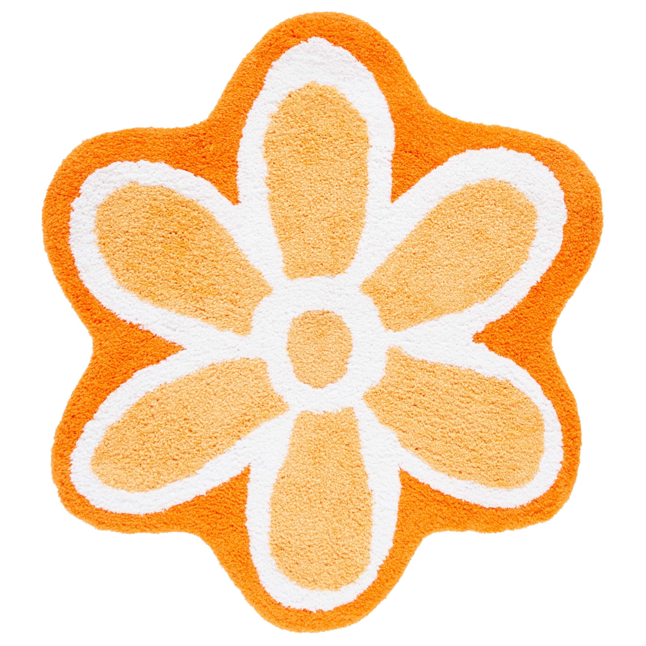 Ivory and Orange Floral Tufted Round Wool Rug