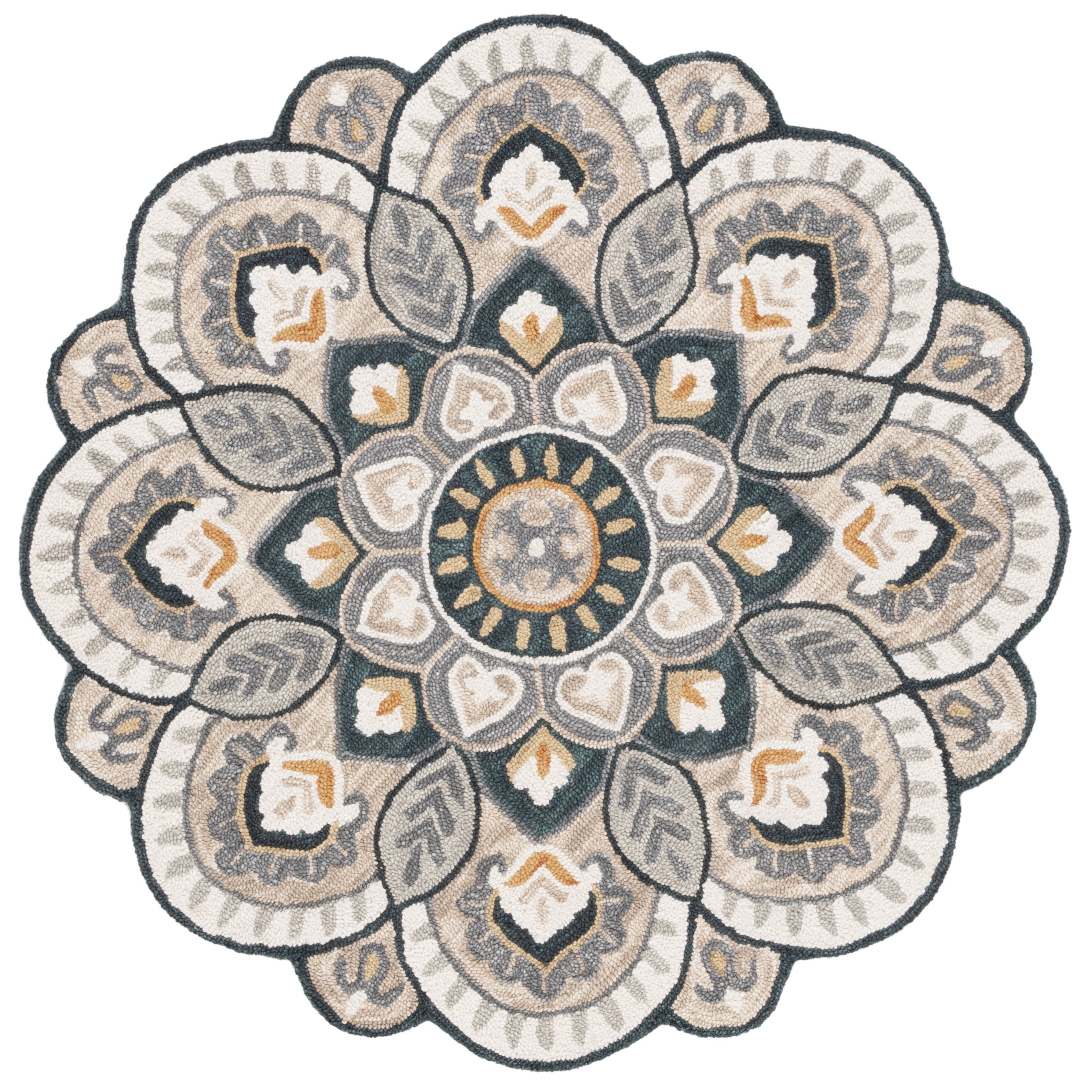 SAFAVIEH Novelty Mordikai Floral Area Rug, Beige/Navy, 8' x 8' Round