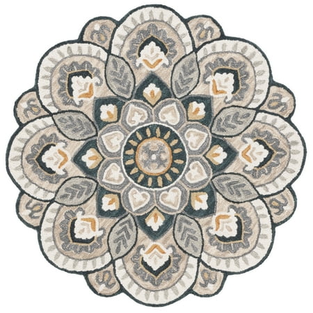 SAFAVIEH Novelty Mordikai Floral Area Rug, Beige/Navy, 9' x 9' Round
