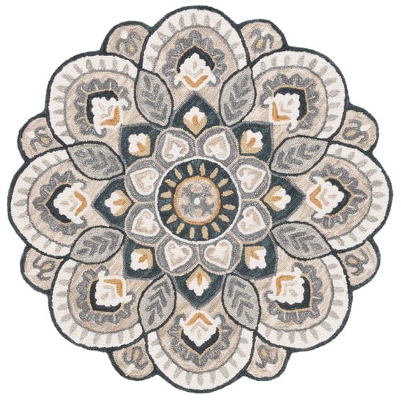 SAFAVIEH Novelty Mordikai Floral Area Rug, Beige/Navy, 9' x 9' Round