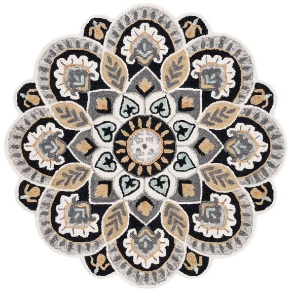 SAFAVIEH Novelty Mordikai Floral Area Rug, Ivory/Black, 7' x 7' Round