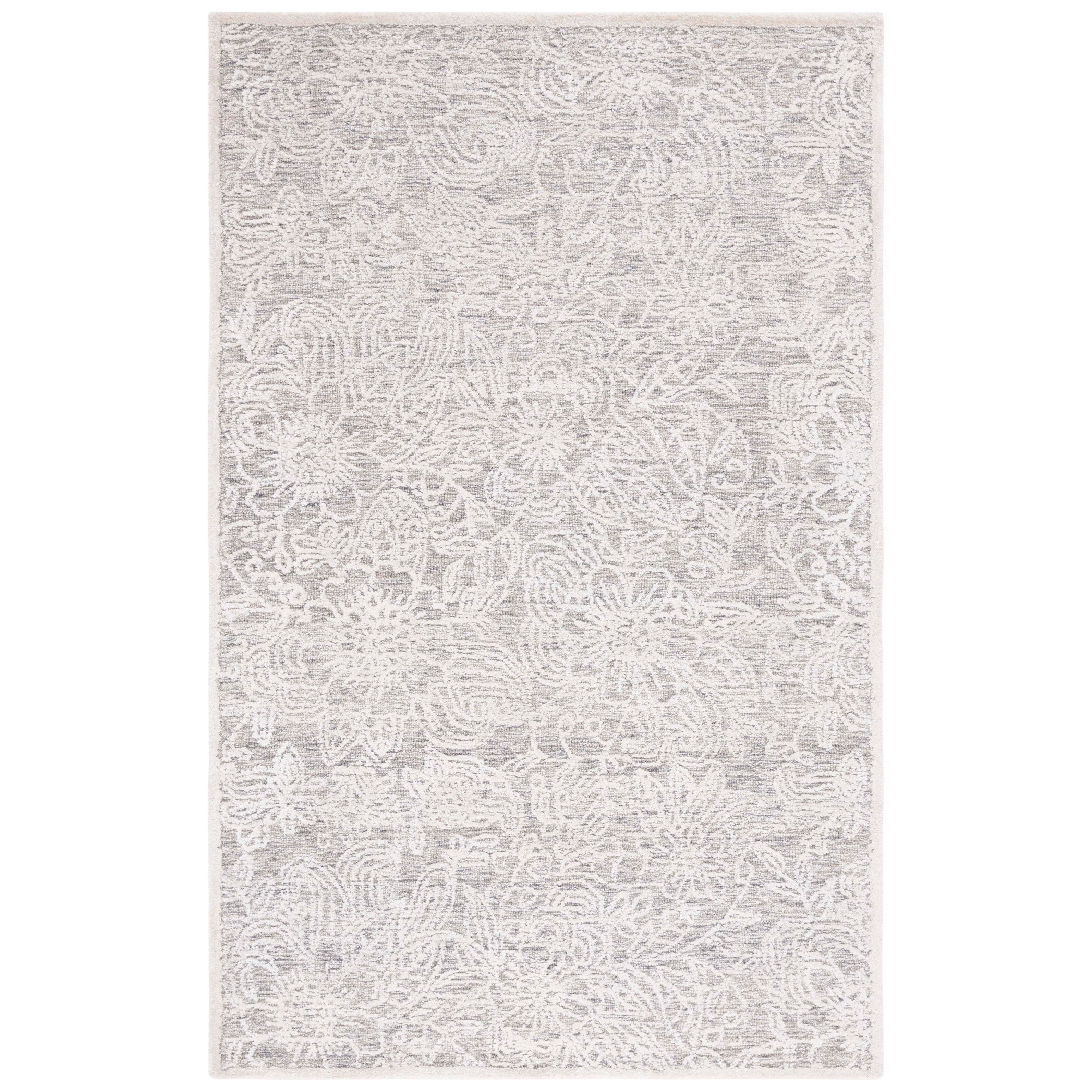 Grey and Ivory Hand-Tufted Wool Square Area Rug