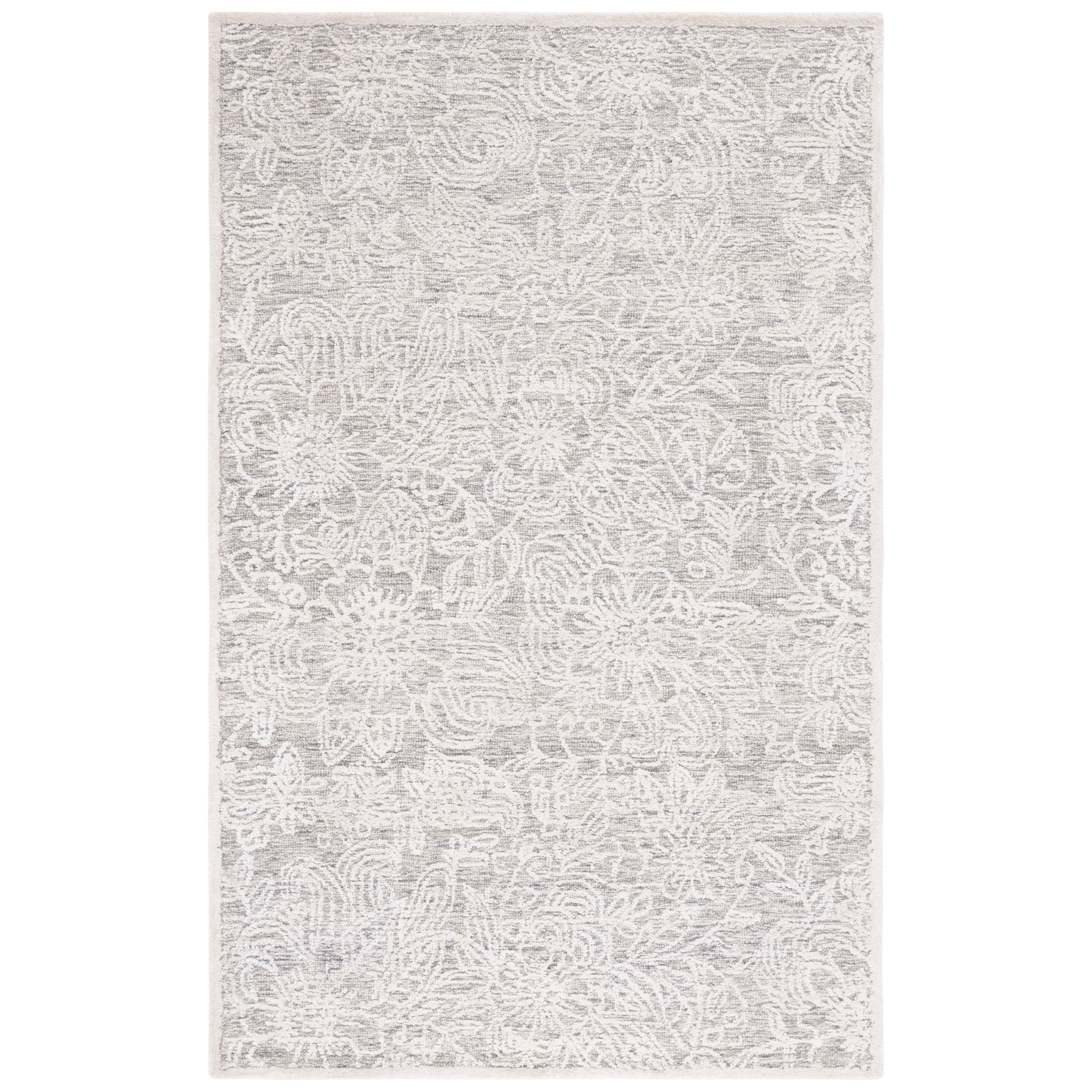 Grey and Ivory Hand-Tufted Wool Square Area Rug