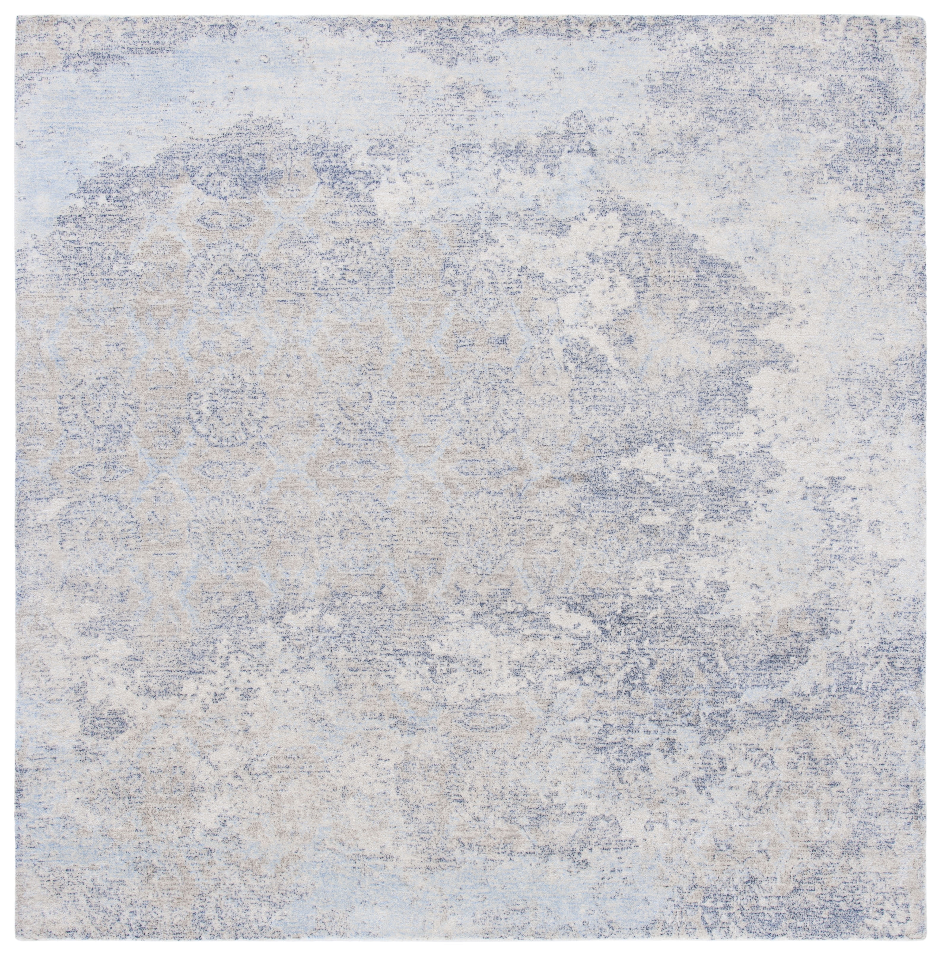 Blue and Ivory Square Hand-Tufted Wool Area Rug
