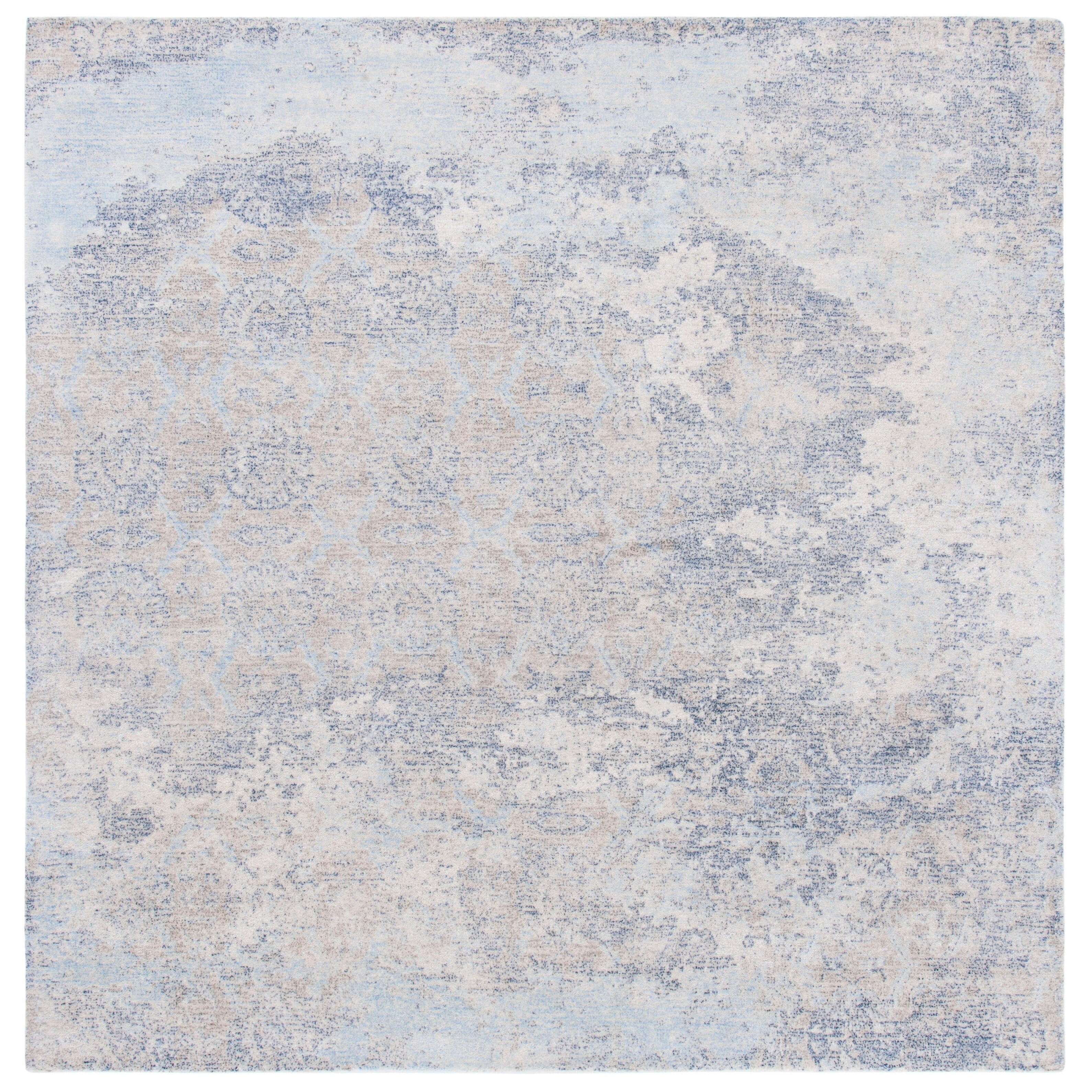 Blue and Ivory Square Hand-Tufted Wool Area Rug