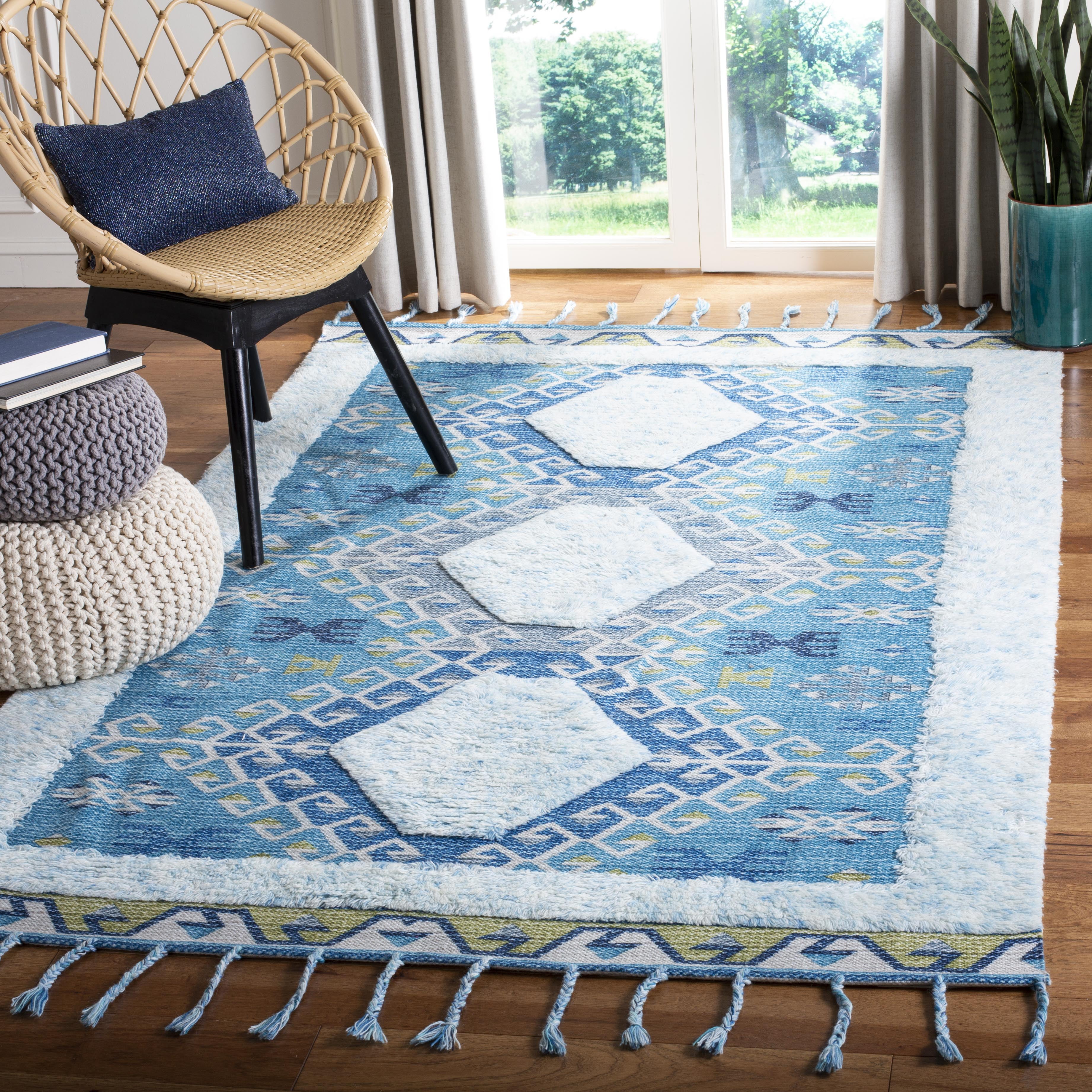 Saffron Blue Wool 4' x 6' Handmade Reversible Rug