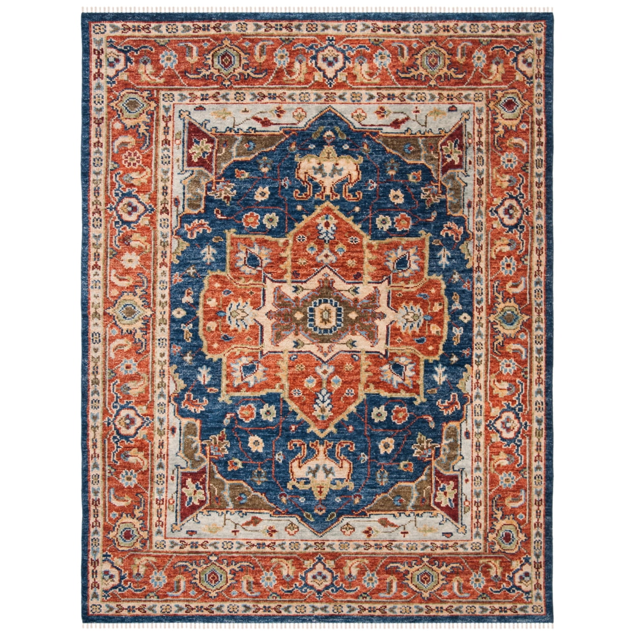 Samarkand Navy/Rust Hand-Knotted Wool & Viscose 6' x 9' Area Rug