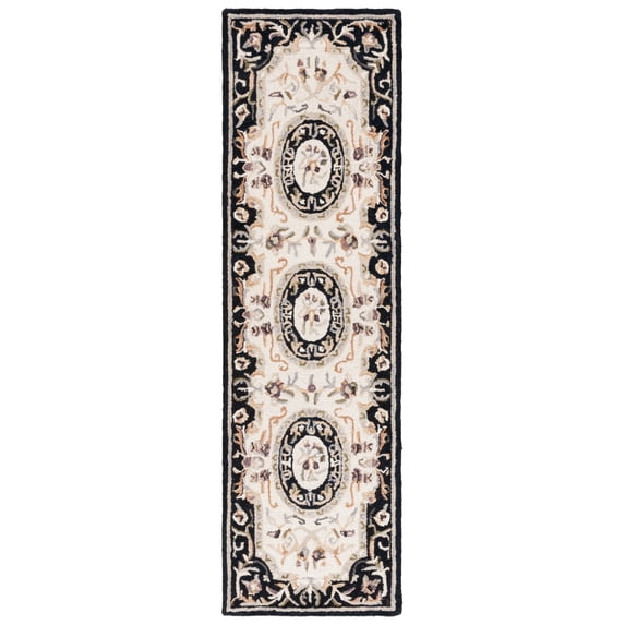 SAFAVIEH Savonnerie Cady Oriental Runner Rug, Ivory/Black, 2'3" x 8'