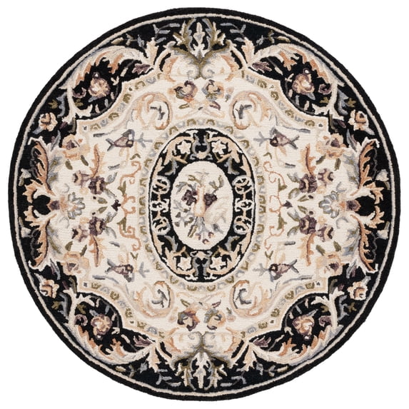 SAFAVIEH Savonnerie Cady Oriental Area Rug, Ivory/Black, 6' x 6' Round