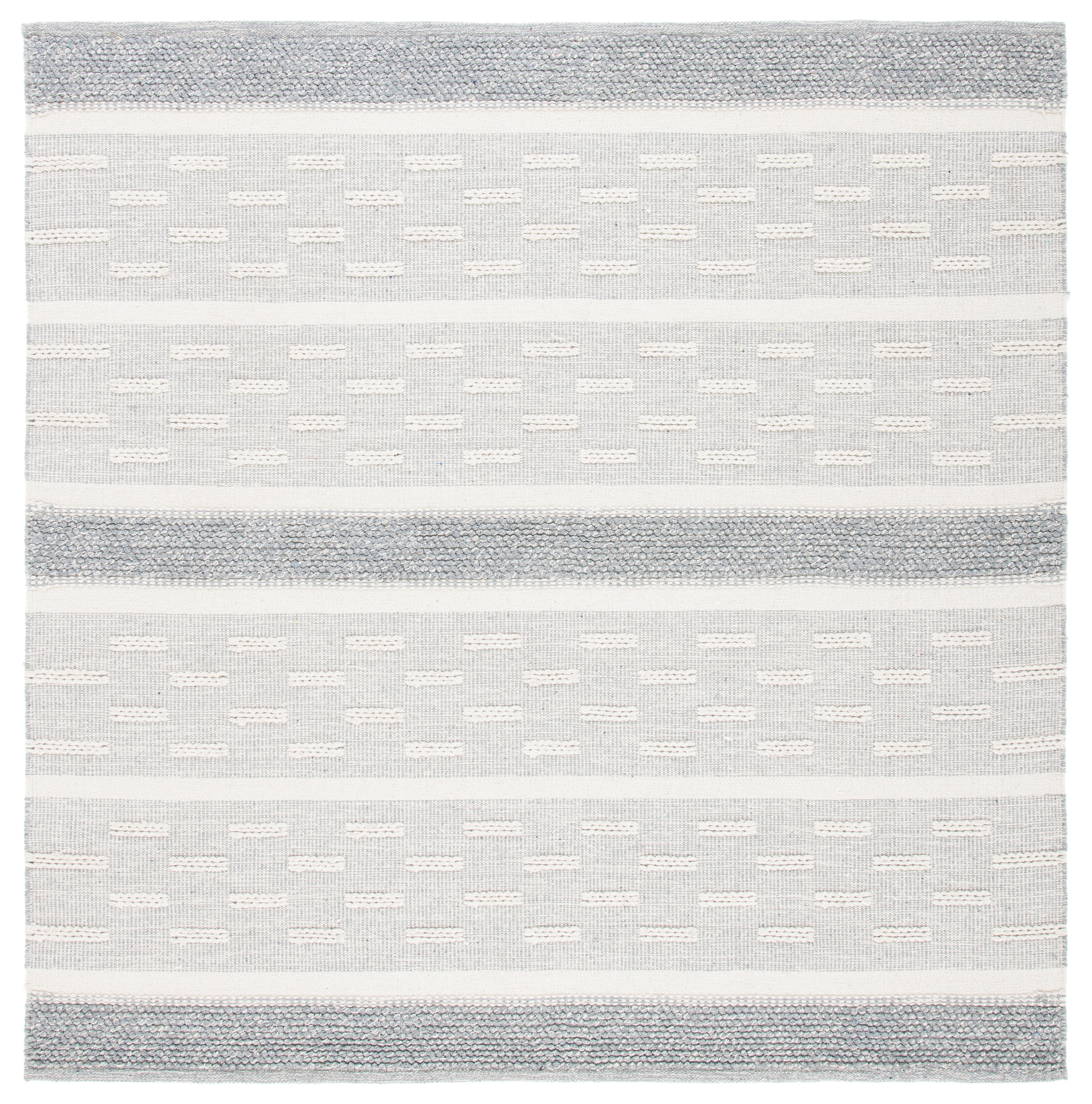 Ivory Striped Kilim 3' Square Hand-Woven Wool & Cotton Rug