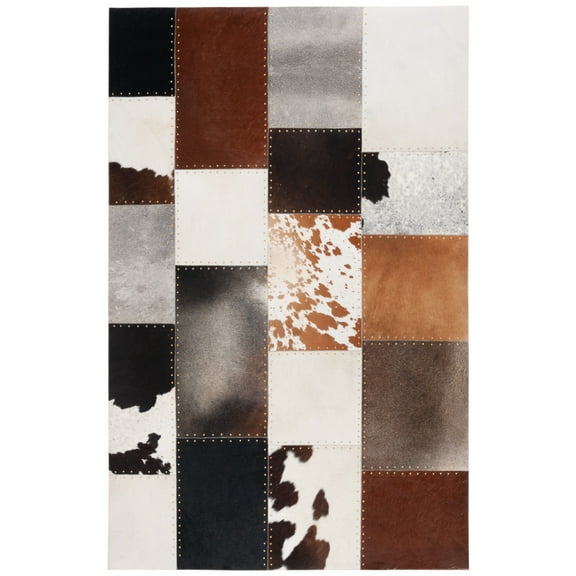 SAFAVIEH Studio Leather Diana Geometric Area Rug, Brown/Ivory, 5' x 8'