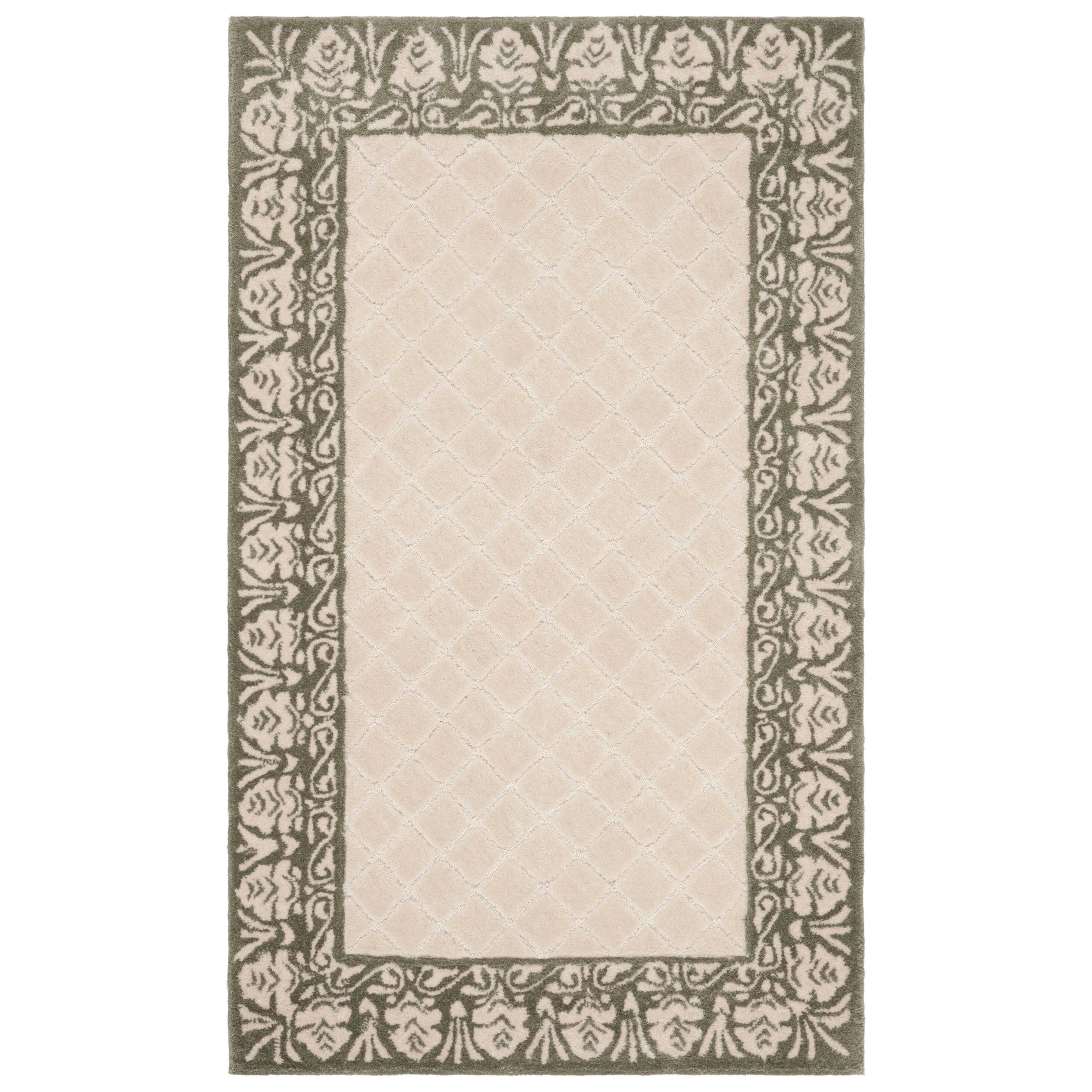 Light Green Hand-Knotted Synthetic Rectangular Rug