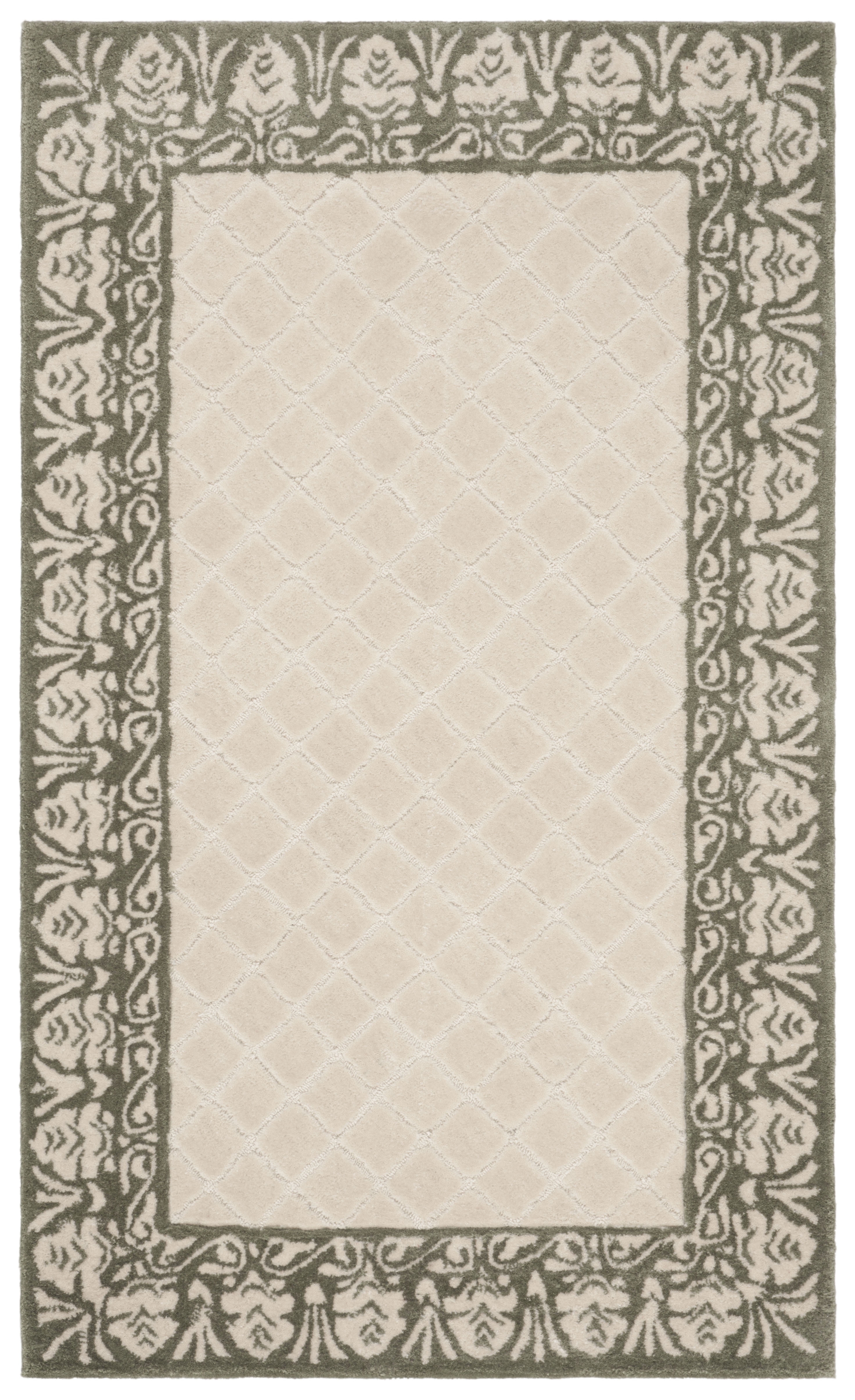 Light Green Hand-Knotted Synthetic Rectangular Rug