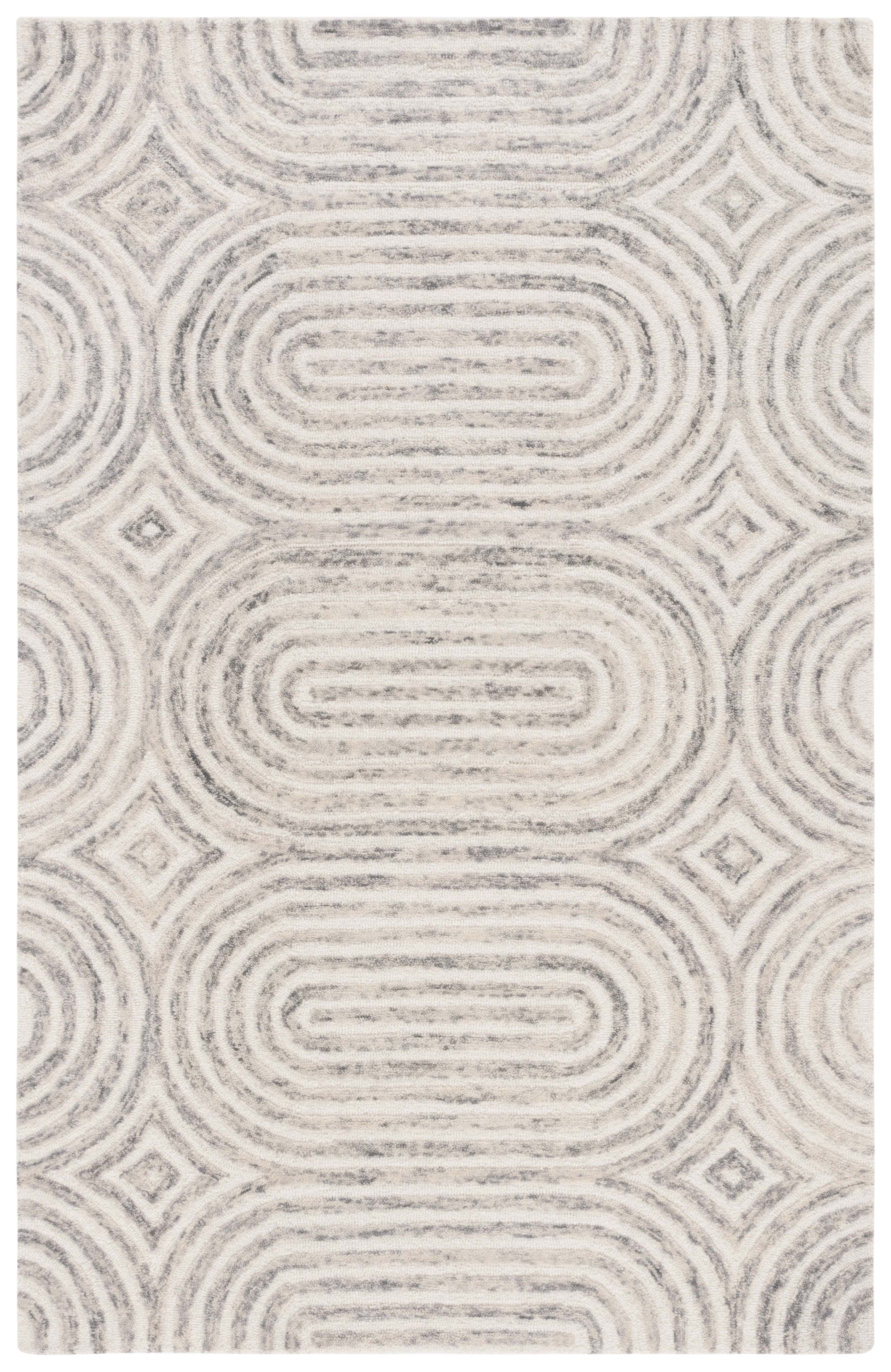 Ivory and Gray Hand-Tufted Wool Geometric 4' x 6' Area Rug