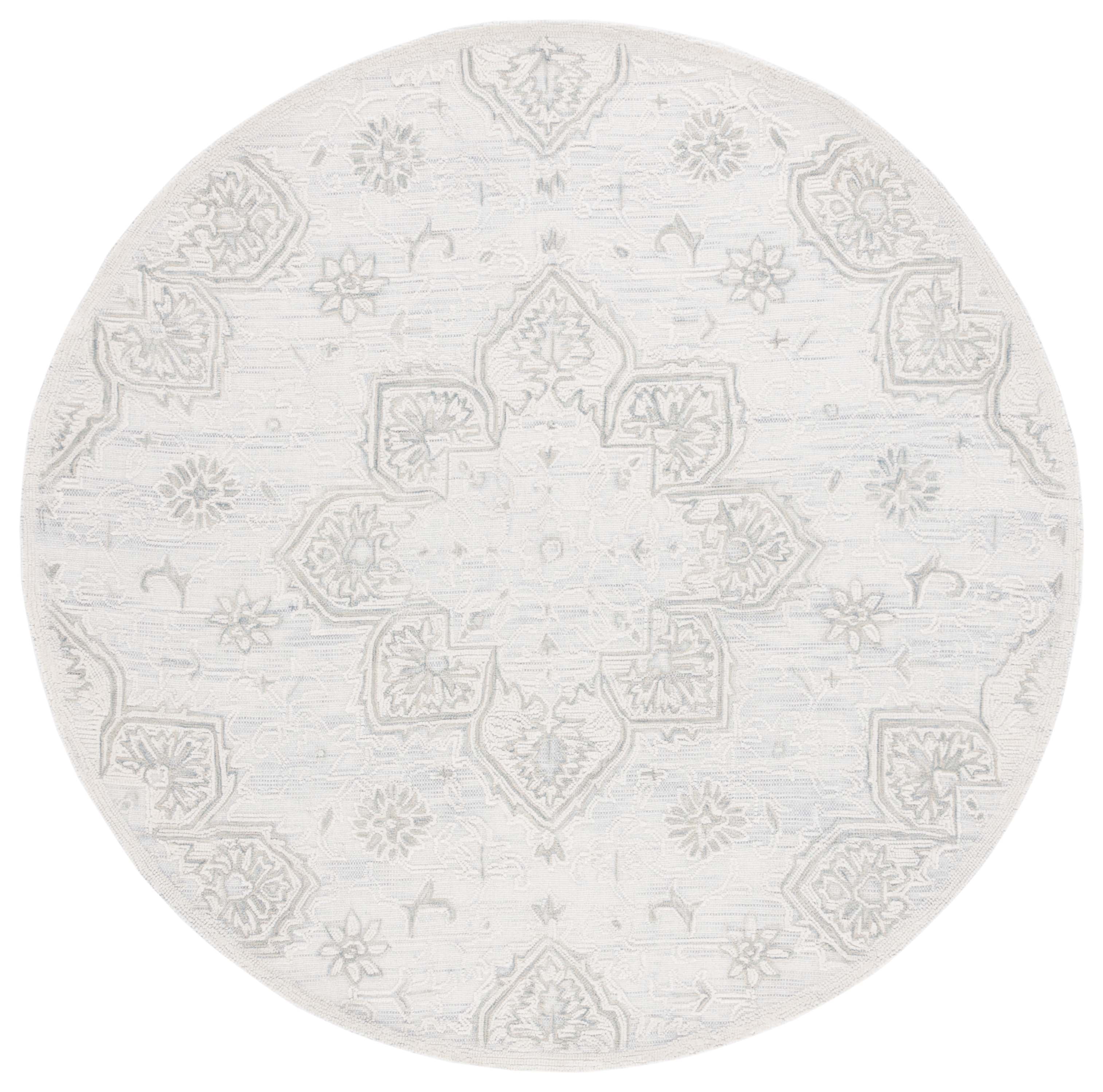 SAFAVIEH Trace Mia Medallion Area Rug, Grey/Ivory, 6' x 6' Round