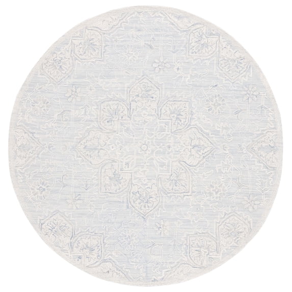 SAFAVIEH Trace Mia Medallion Area Rug, Light Blue/Ivory, 6' x 6' Round