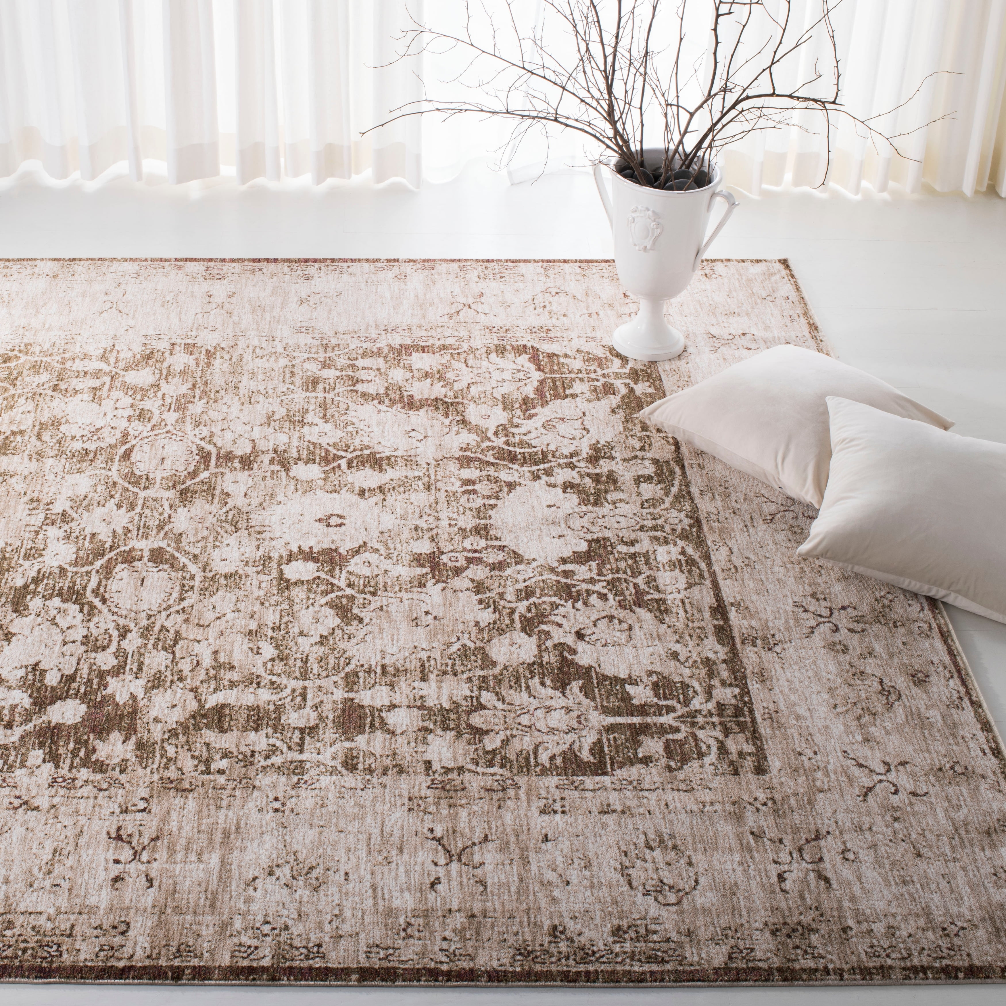 Ivory and Beige Tufted Handmade Square Rug for Kids