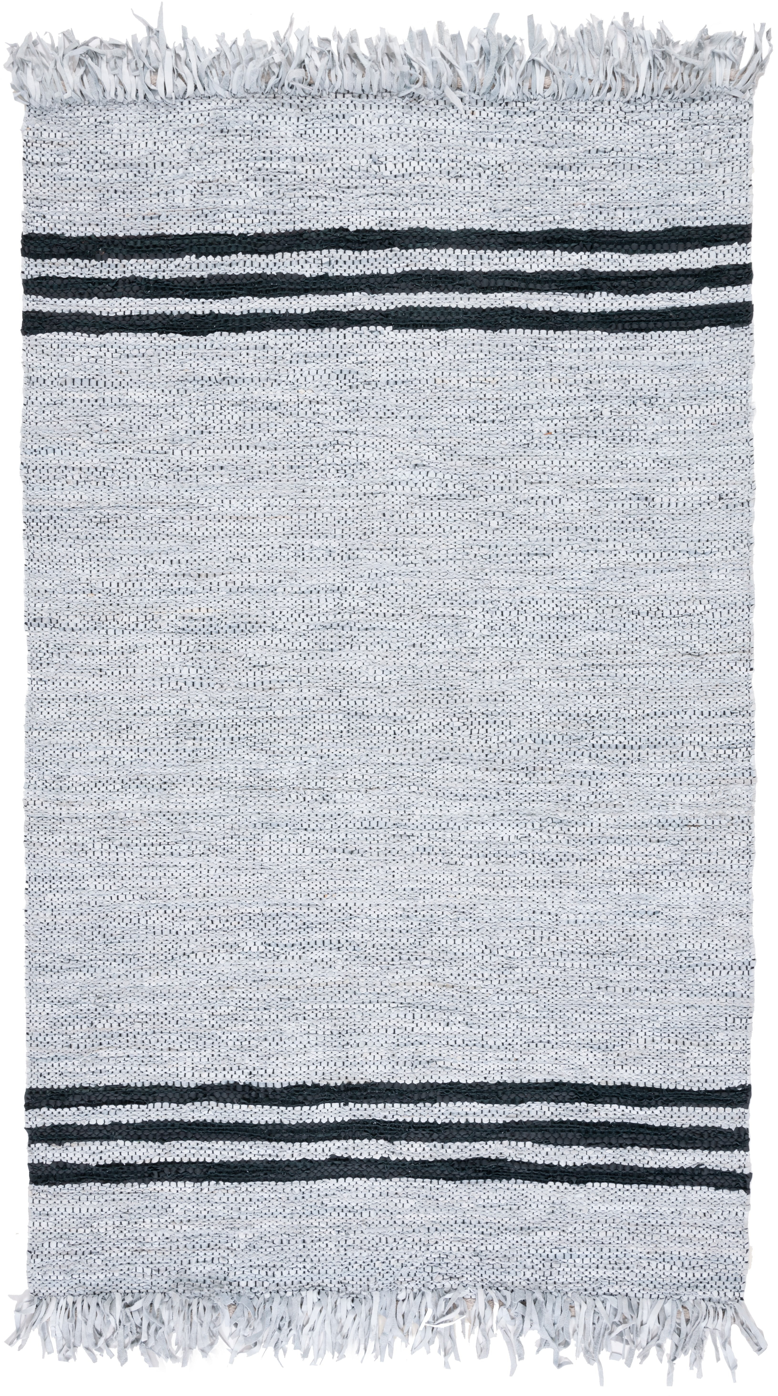 Handmade Black and Ivory Leather Striped 3' x 5' Rug