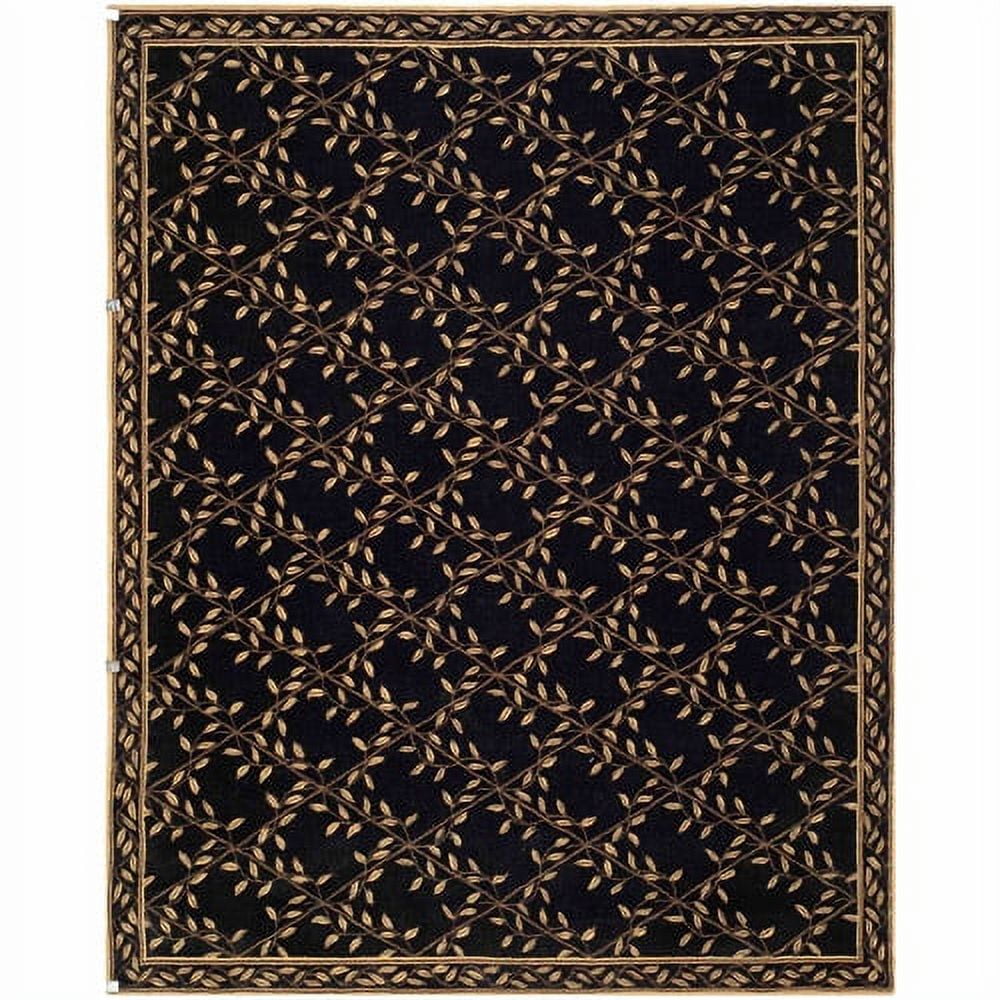 Handmade Black Floral Wool Rectangular Rug 5'6" x 8'6"