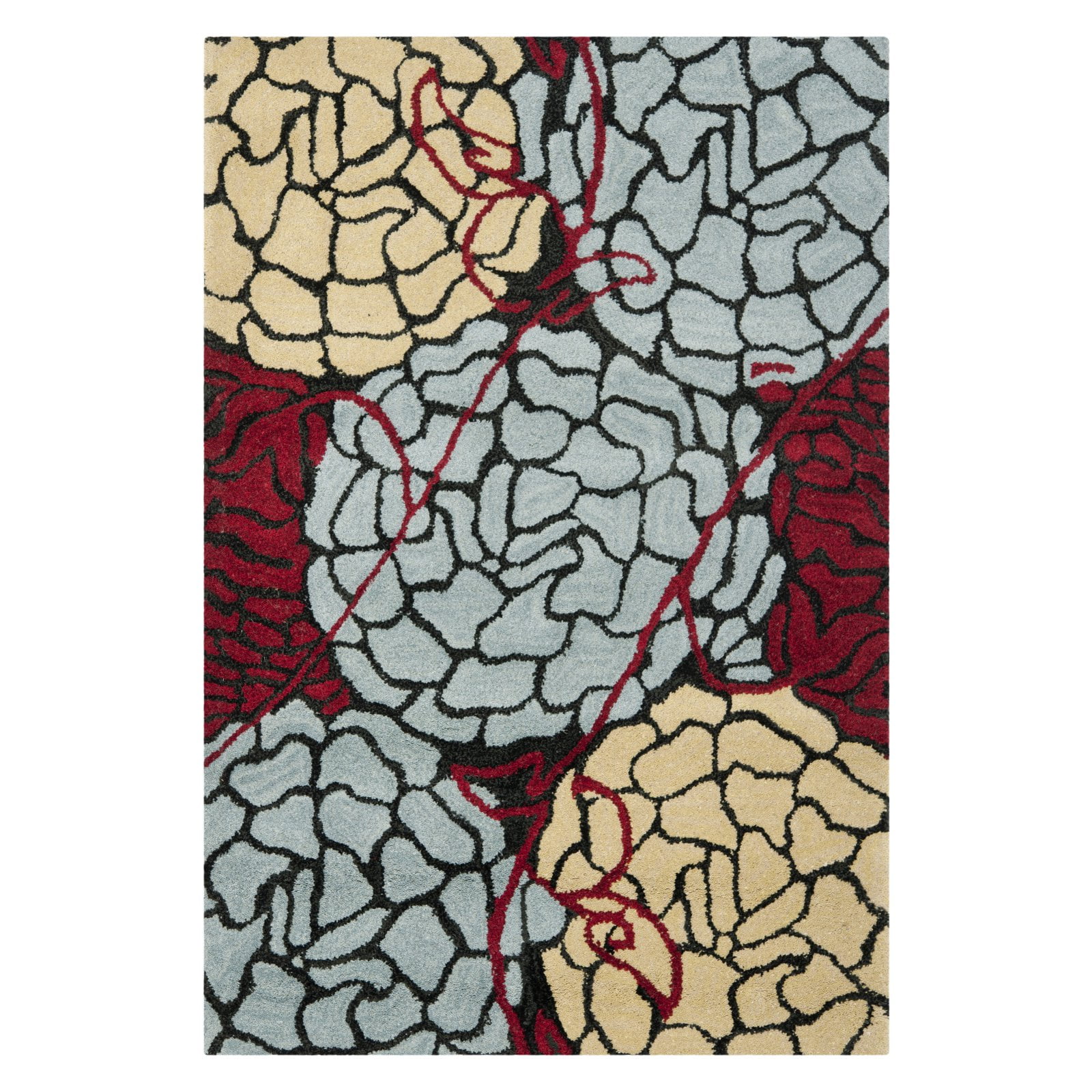 Handmade Red and Charcoal Floral Wool Area Rug