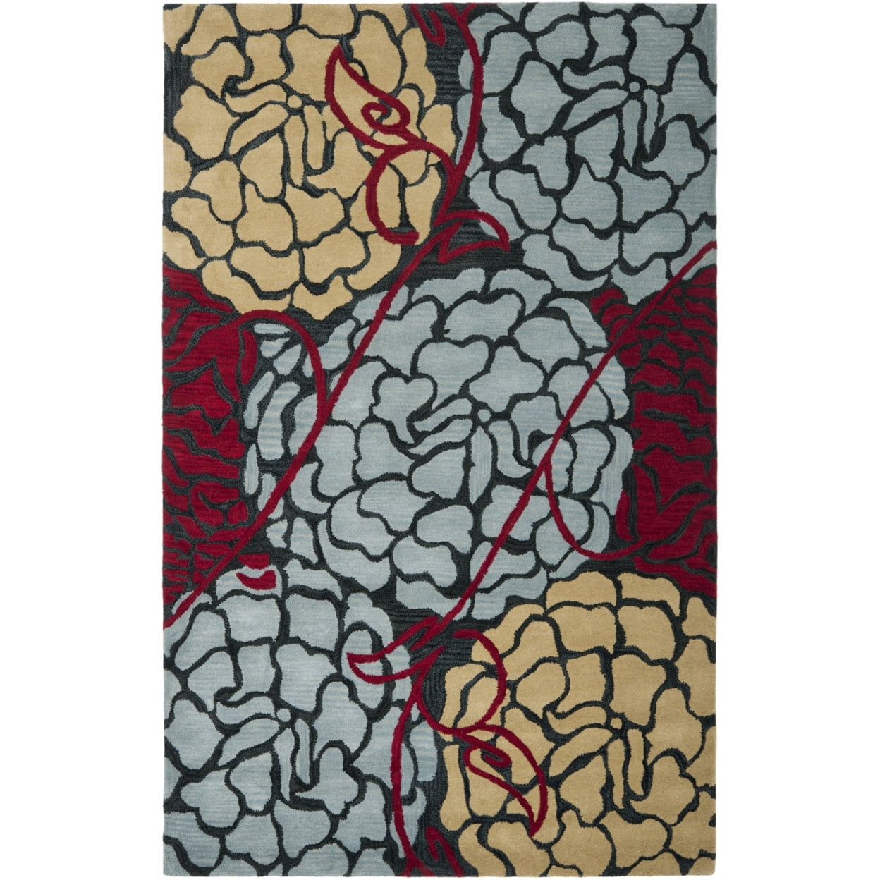 Handmade Red and Charcoal Floral Wool Area Rug