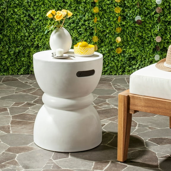 Safavieh Haruki Outdoor Modern Concrete Round Accent Table - Ivory