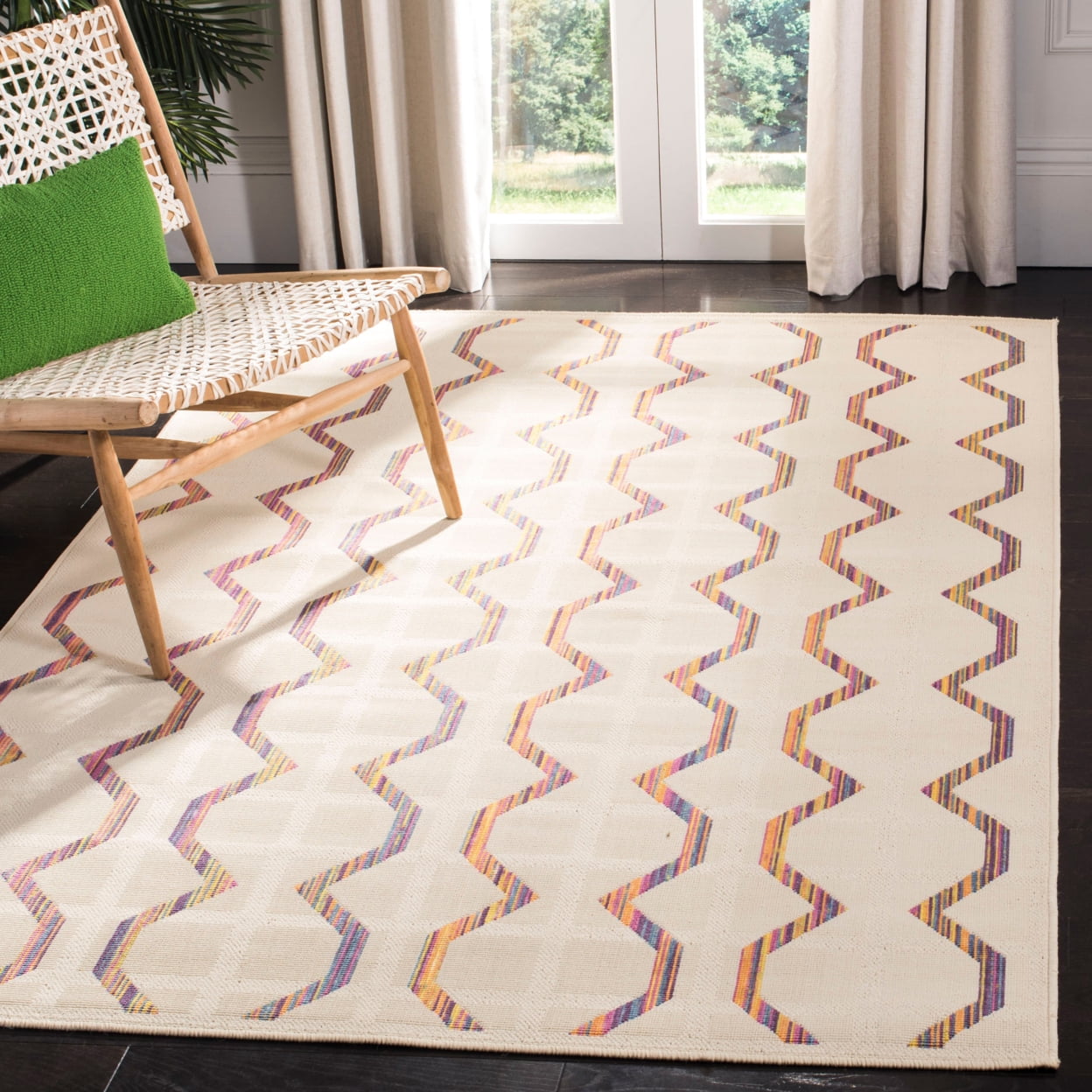 Multicolor Geometric Synthetic Easy Care Kids Rug 5' x 7'