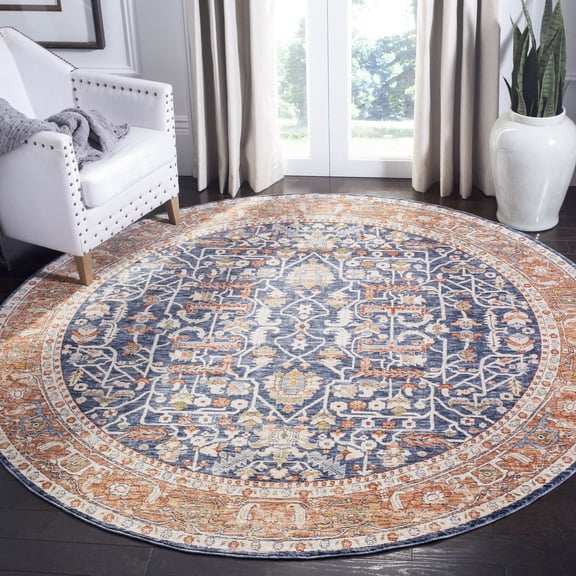 Safavieh Heirloom Marisa Oriental Polyester Area Rug, Navy/Beige, 6'7" x 6'7" Round