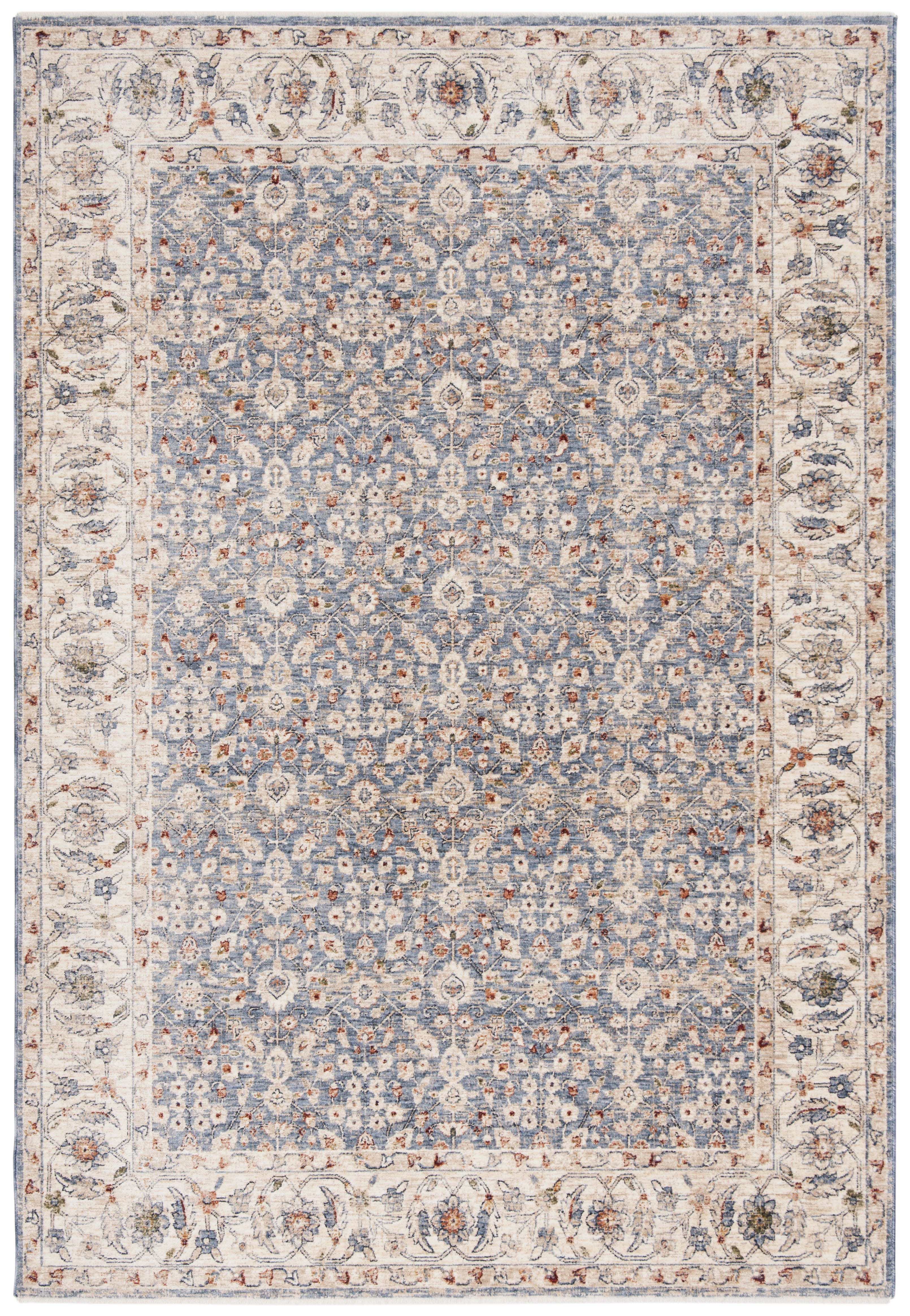 Ivory and Blue Rectangular Hand-knotted Synthetic Area Rug