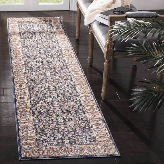 Safavieh Heirloom Rayen Oriental Polyester Runner Rug, Navy/Beige, 2' x 8'