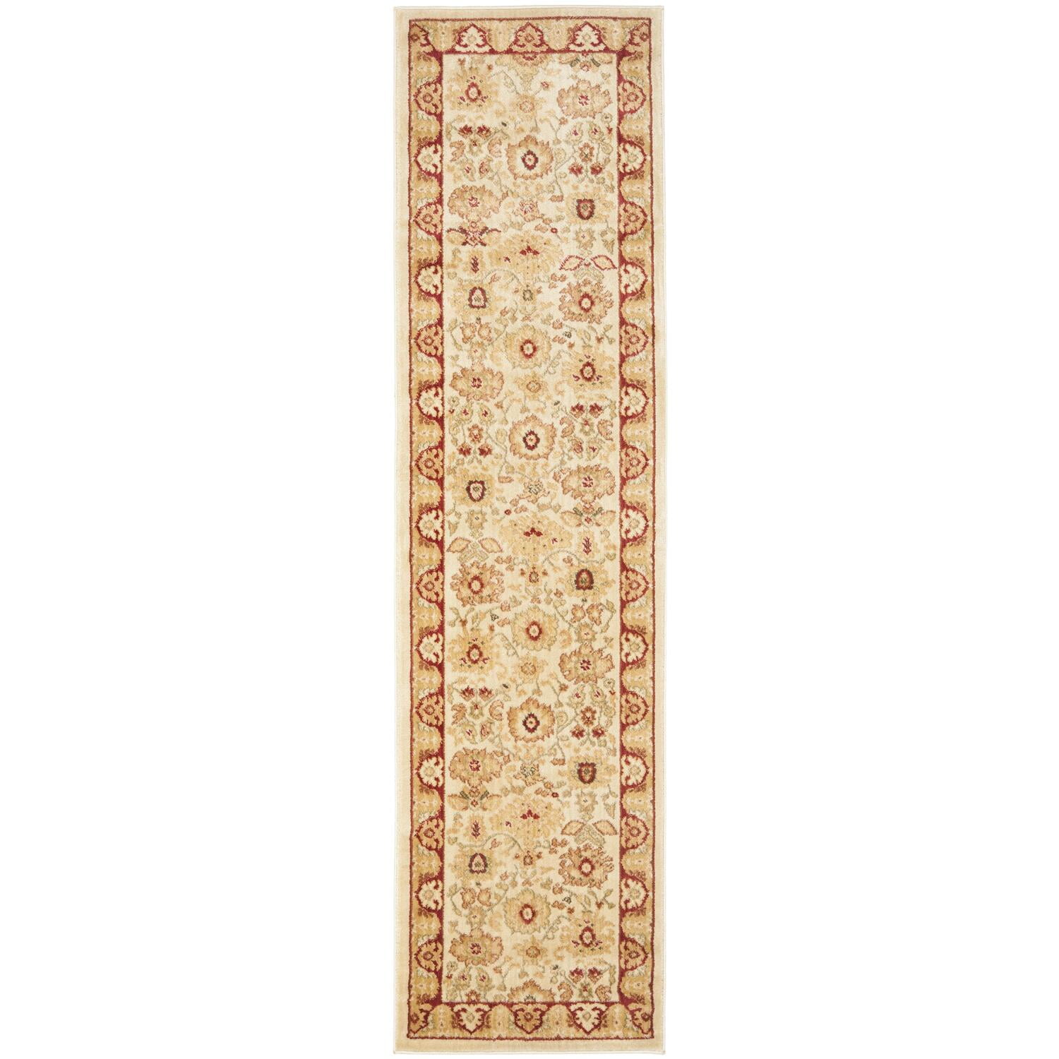 Cream and Red Synthetic Traditional Oriental Runner Rug 2'3" x 8'