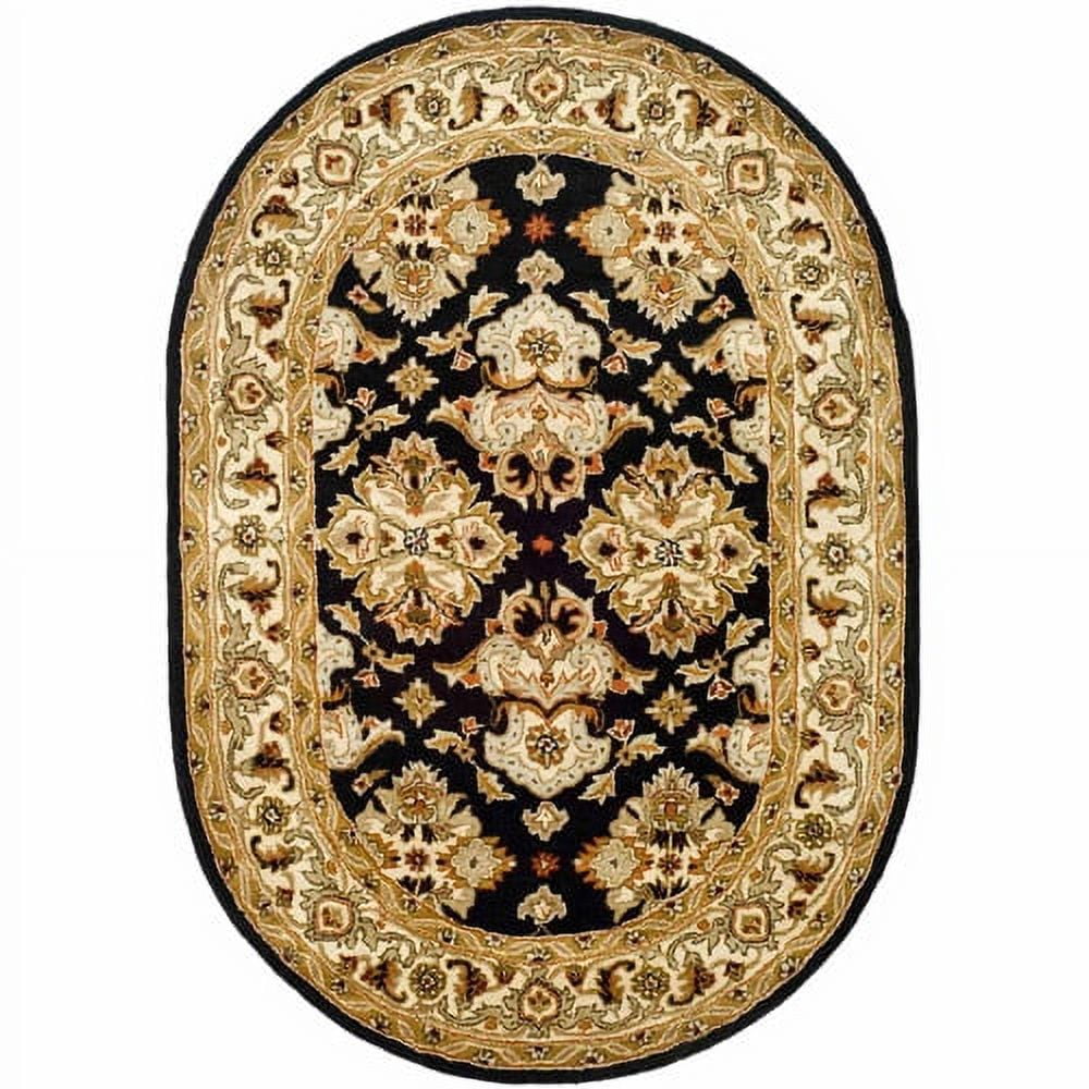 Hand-Tufted Black and Ivory Wool Oval Area Rug
