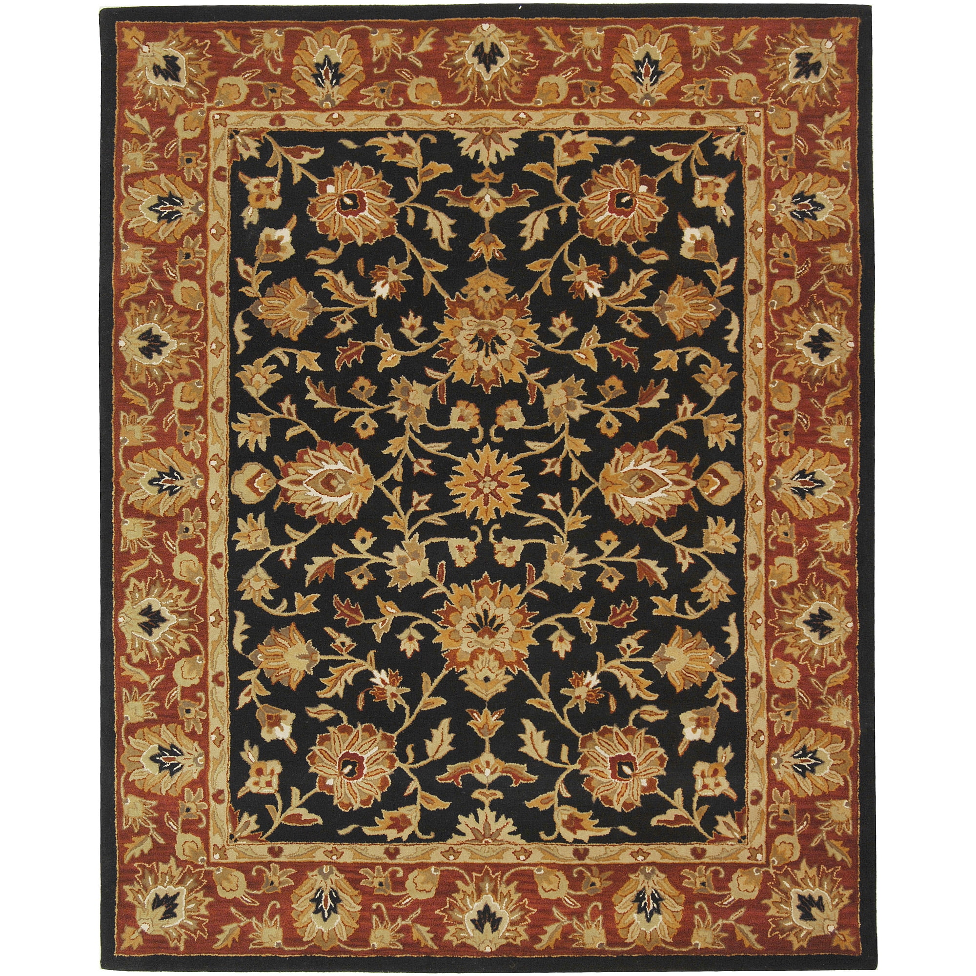 Elegant Heritage Hand-Tufted Black Wool 7'6" x 9'6" Area Rug
