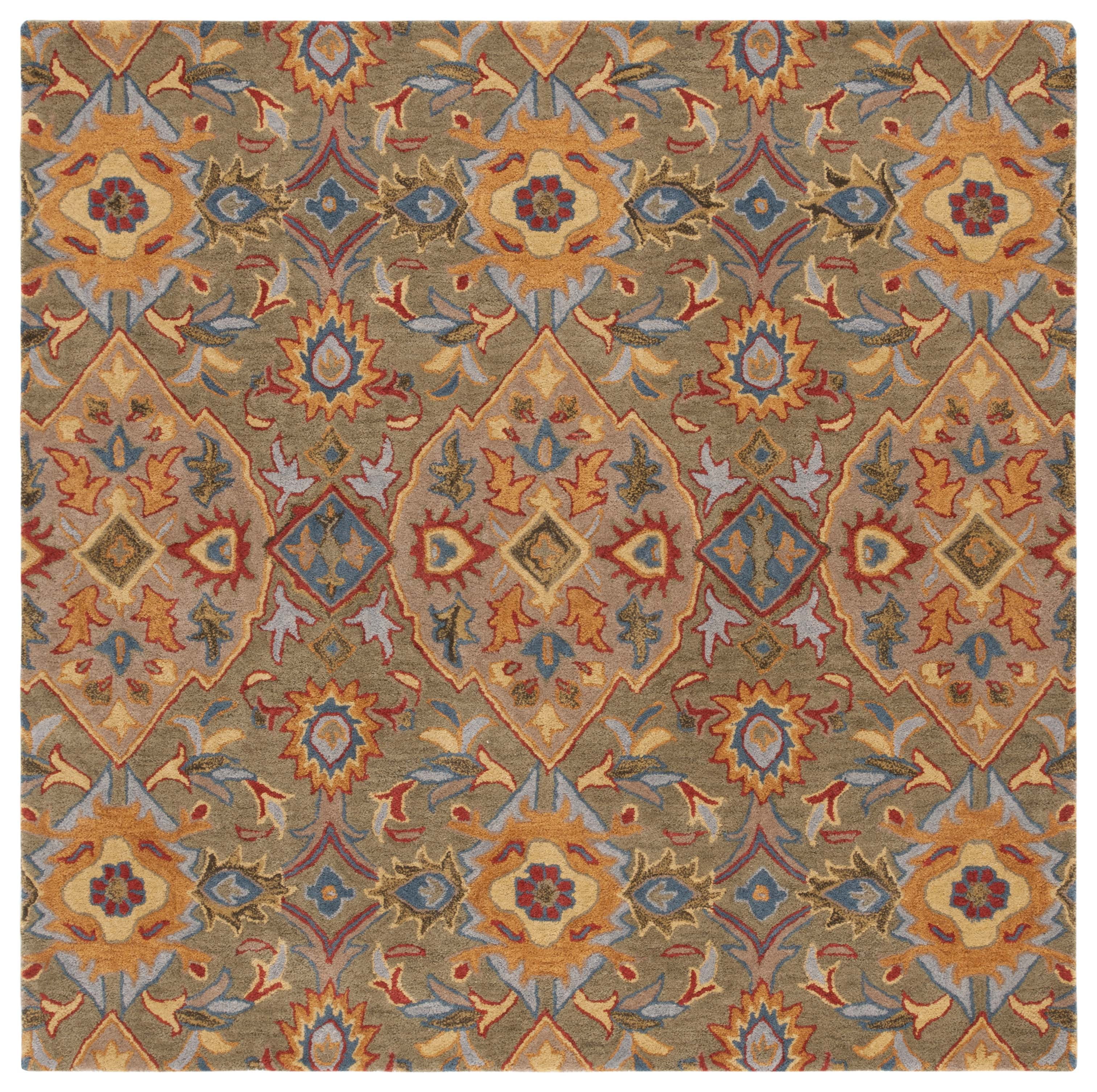 Heritage Green and Yellow Hand-Tufted Wool Square Rug