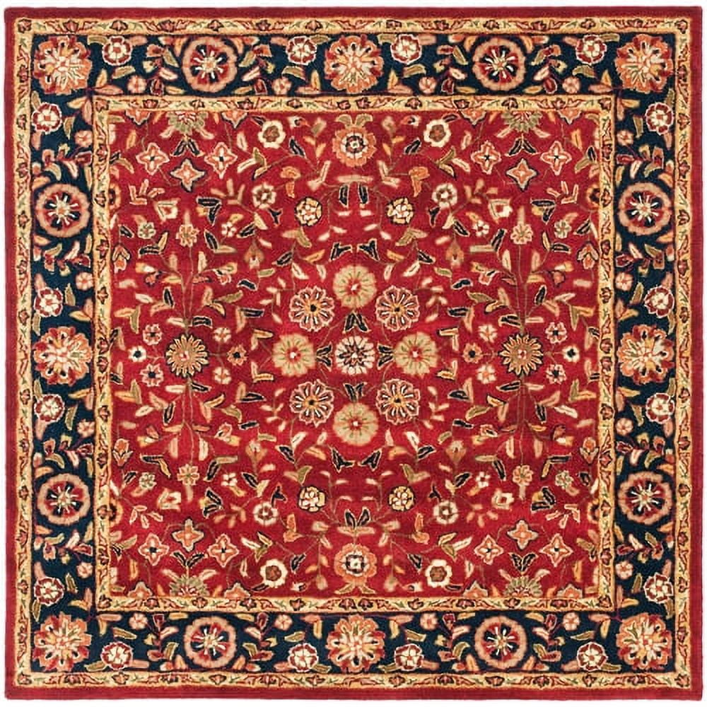 Heritage Square Hand-Tufted Pure Wool Cushion-Soft Rug - Red/Navy