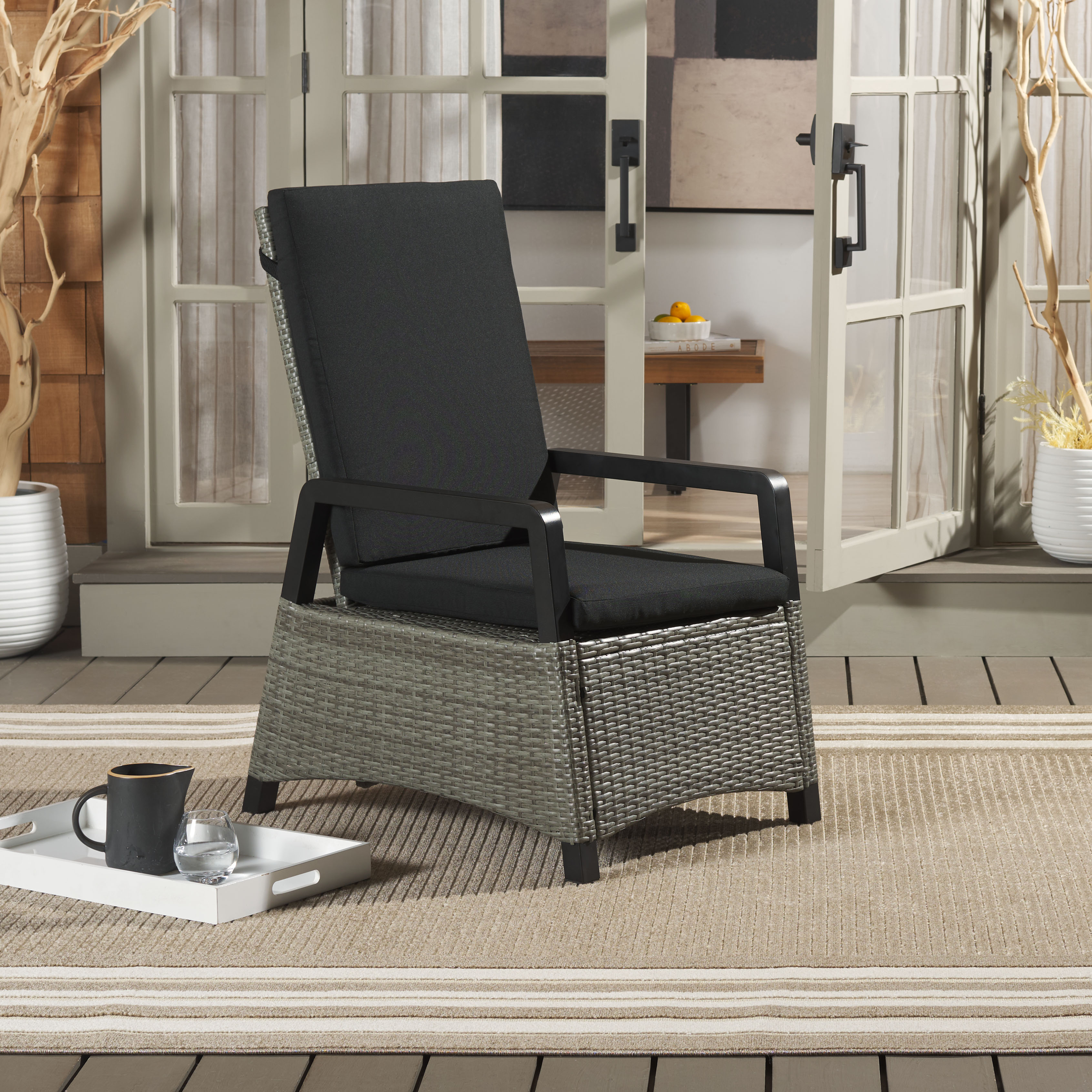 Safavieh Herman Outdoor Coastal Steel Recliner Chair, Gray Brown/Black ...
