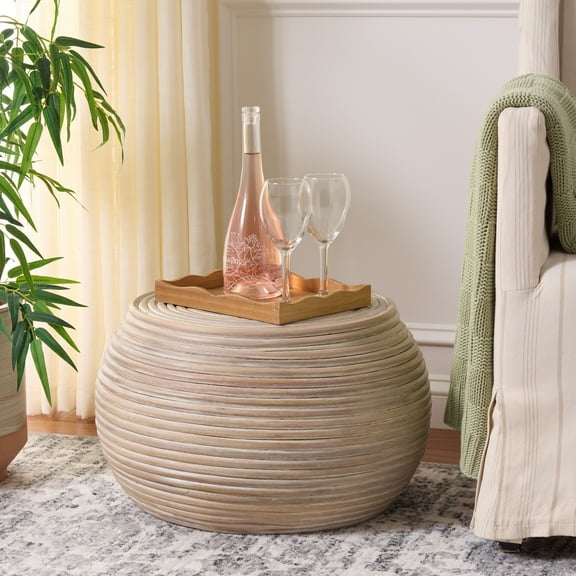 Safavieh Hilario Morden Rattan Round End Table, Gray White Wash